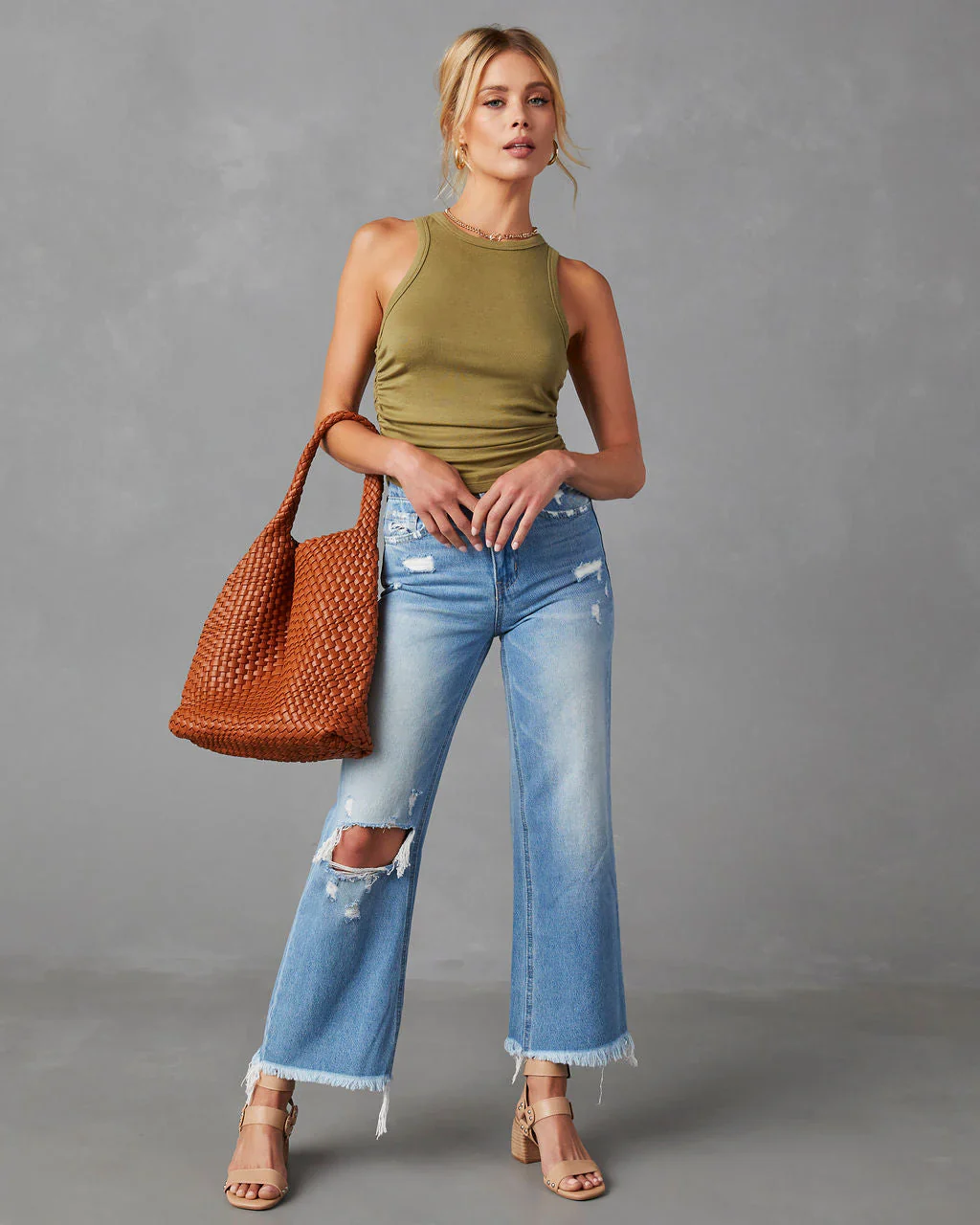 Daniela Distressed High Rise Flare Jeans