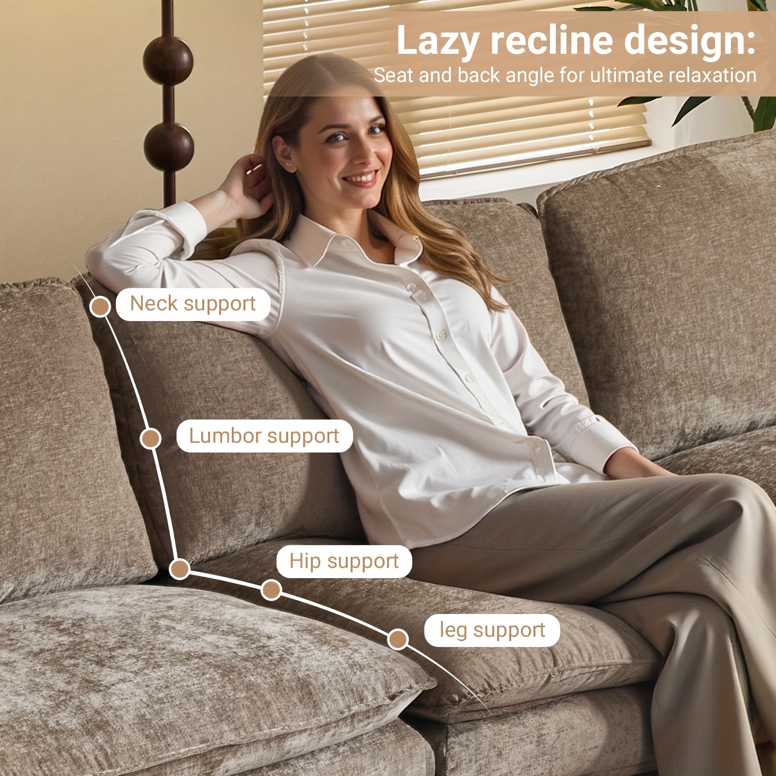Double-layer modular sofa in chenille teddy velvet