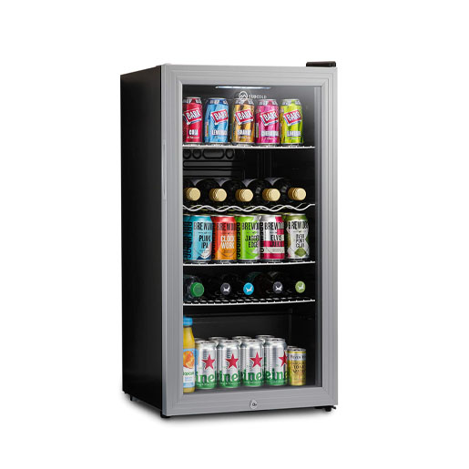 Subcold Super85 LED &ndash; Under-Counter Fridge | 85L Beer, Wine & Drinks Fridge | LED Light + Lock and Key | Energy Efficient (Silver, 85L) [Energy Class E]