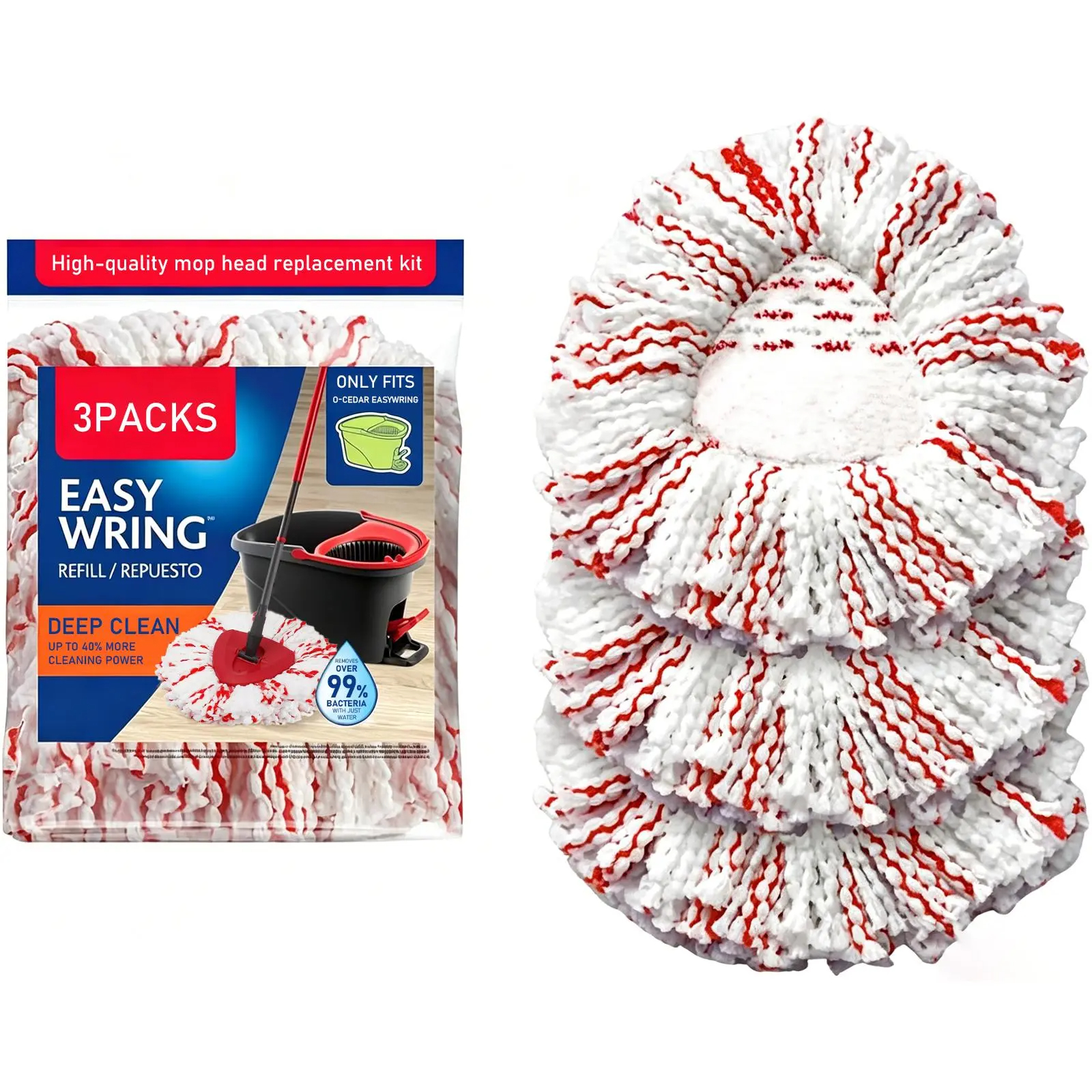 3 Pack Spin Mop Heads Replacements with Scrubbing Pad