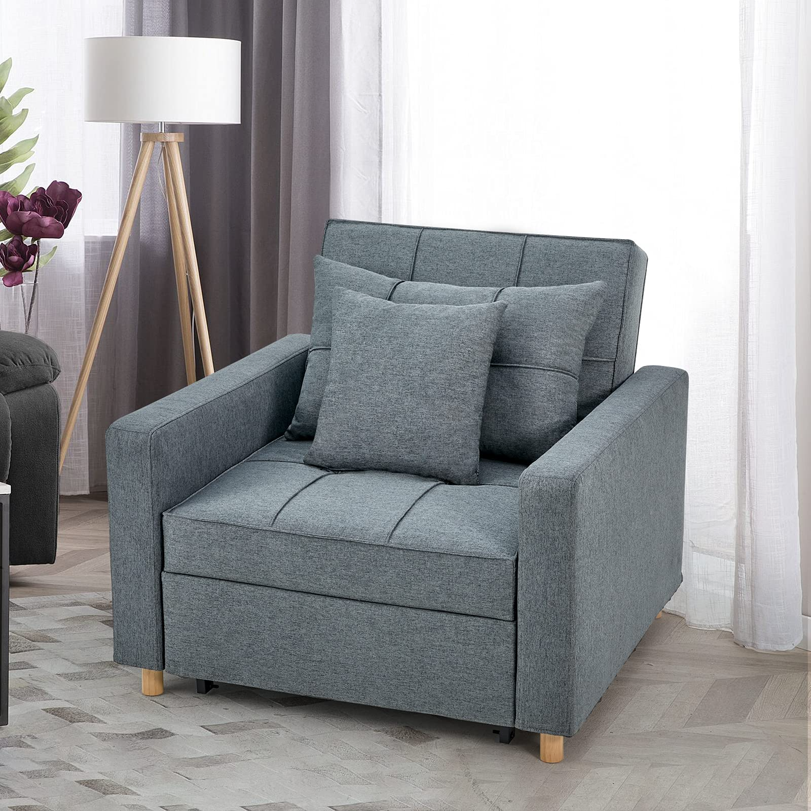3-in-1 Sofa Bed Chair, Convertible Sleeper Chair Bed, Adjust Backrest Into A Sofa, Lounger Chair