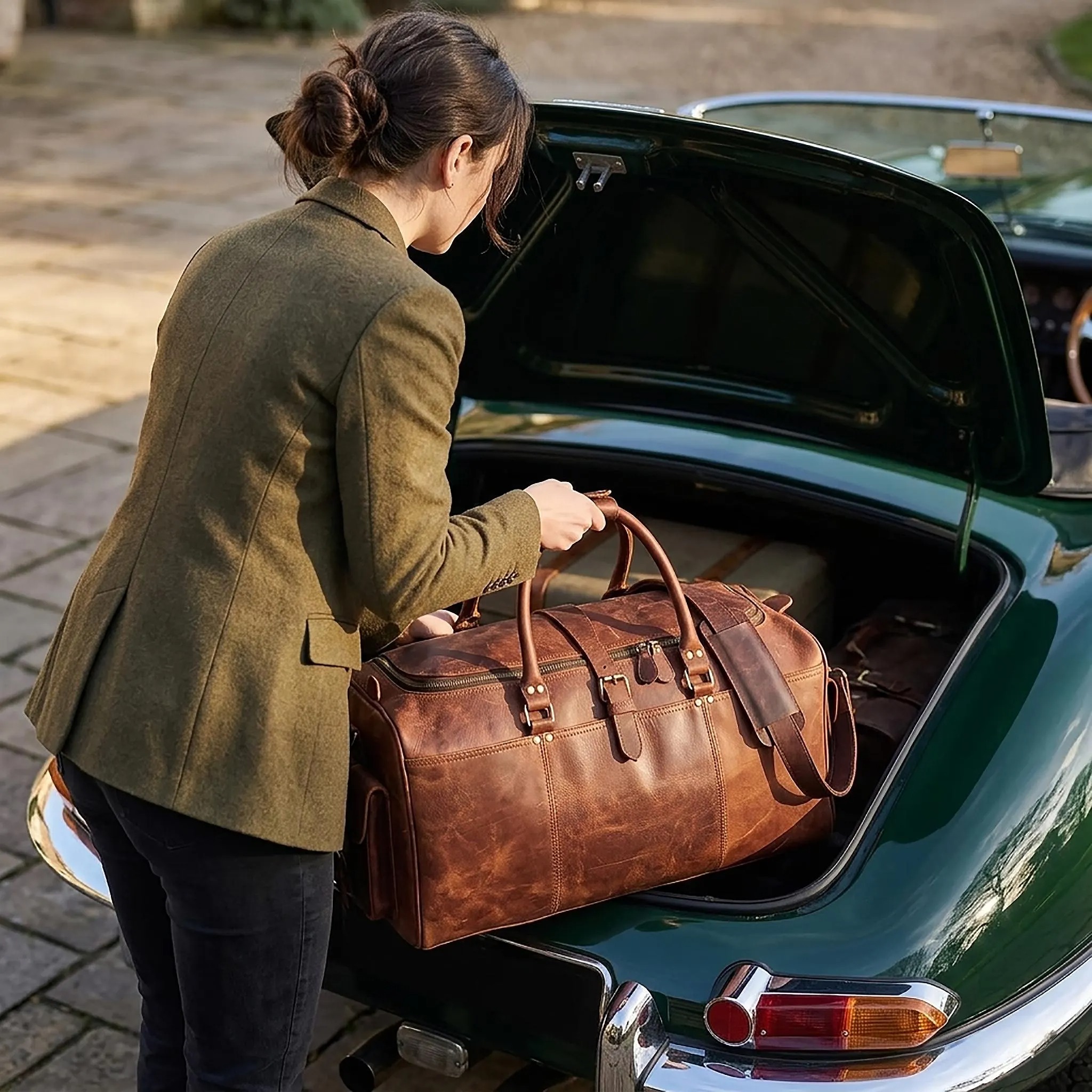 Vintage Distressed Leather Weekender Duffle