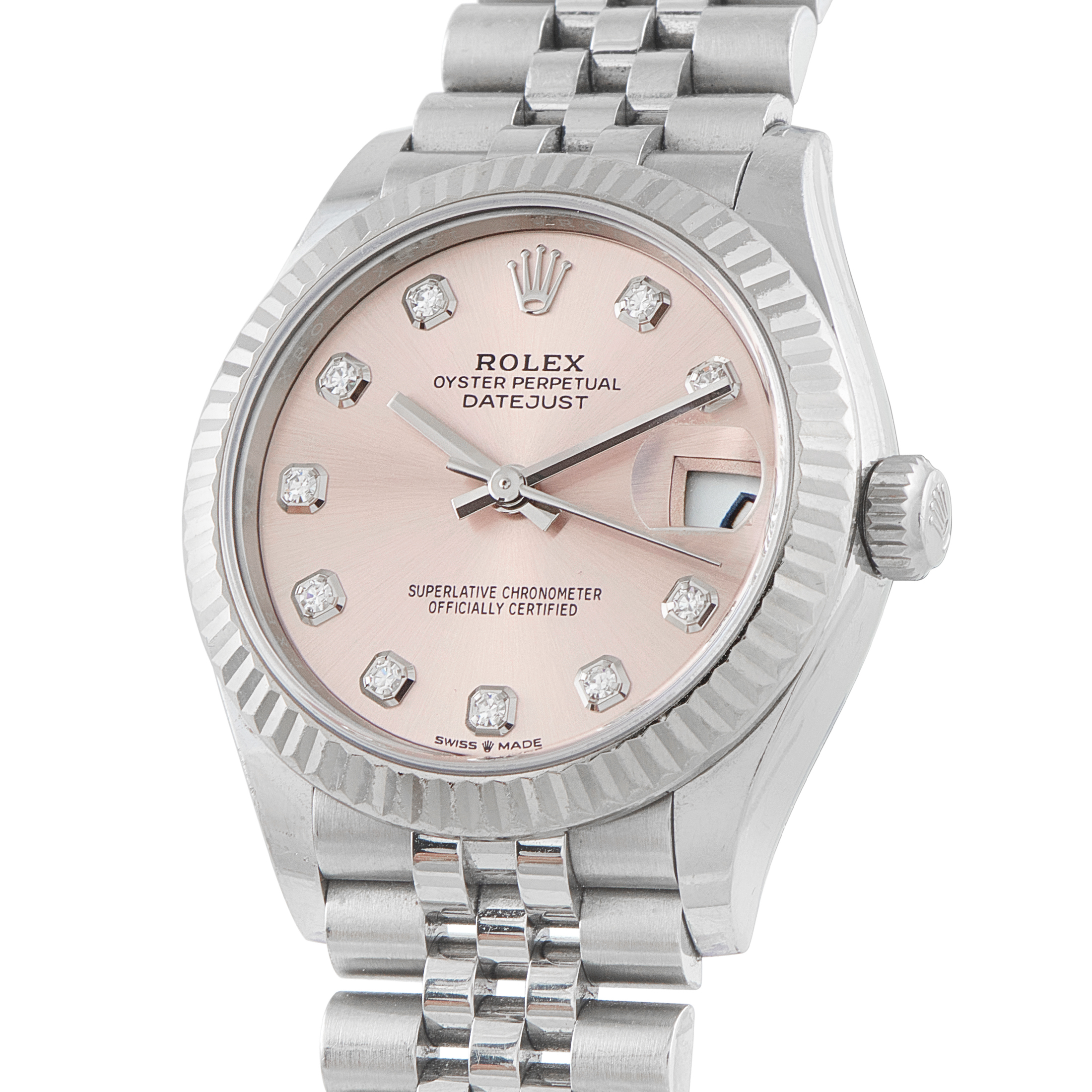 RolexDatejust 31 Diamond-Set Pink Dial Steel Jubilee Watch M 278274