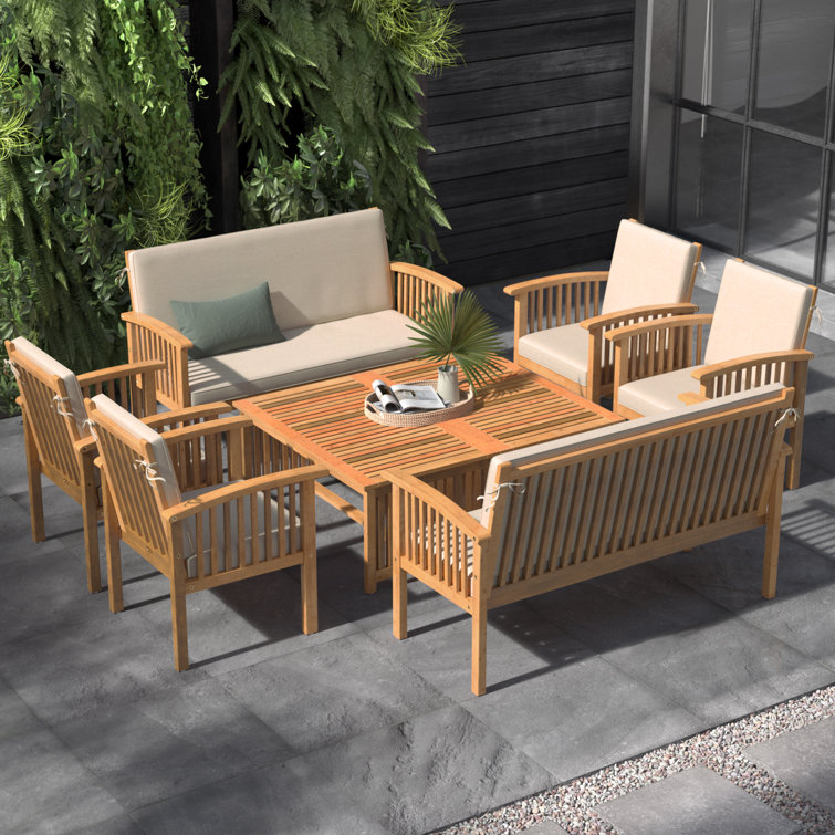 Solid Wood 8 - Person Seating Group with Cushions