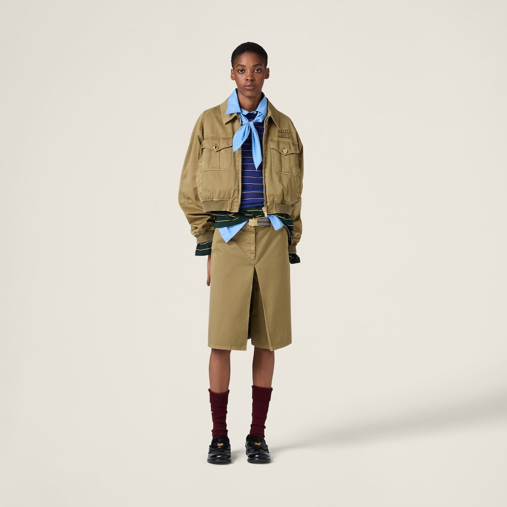 Garment-dyed cotton satin bomber jacket