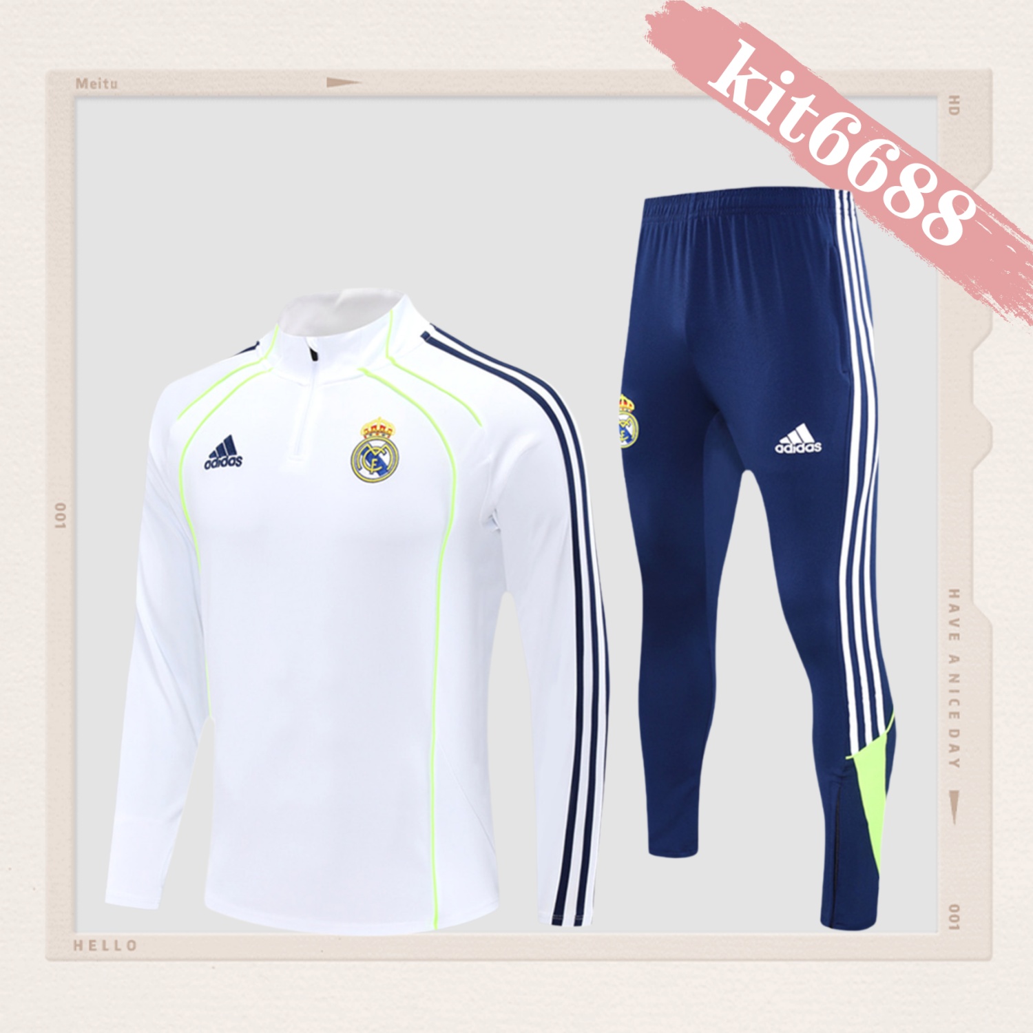 2024/2025 Real Madrid White Adult Half Zip Training Kit (Adult Kit)