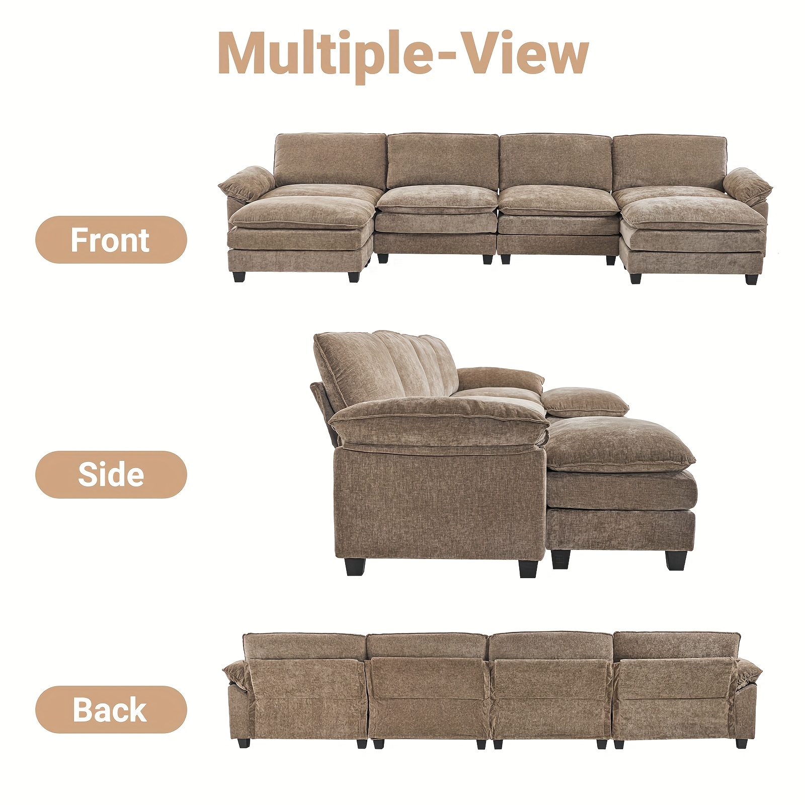 Double-layer modular sofa in chenille teddy velvet