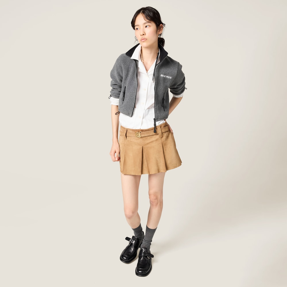 Pleated suede skirt