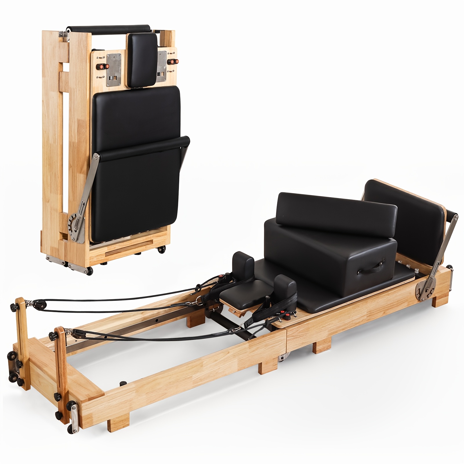 Home fitness equipment, wooden foldable Pilates machine for in-bed yoga exercises and strength training