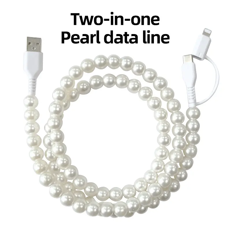4 in 1 Beaded Charging Cable, Multi-Function USB Data Cord Compatible with iPhone Lightning & Type-C Android Phones