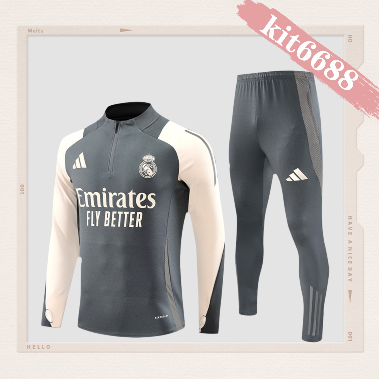 2024/2025 Real Madrid Dark Grey Kids Half Zip Training Kit (Kids Kit)