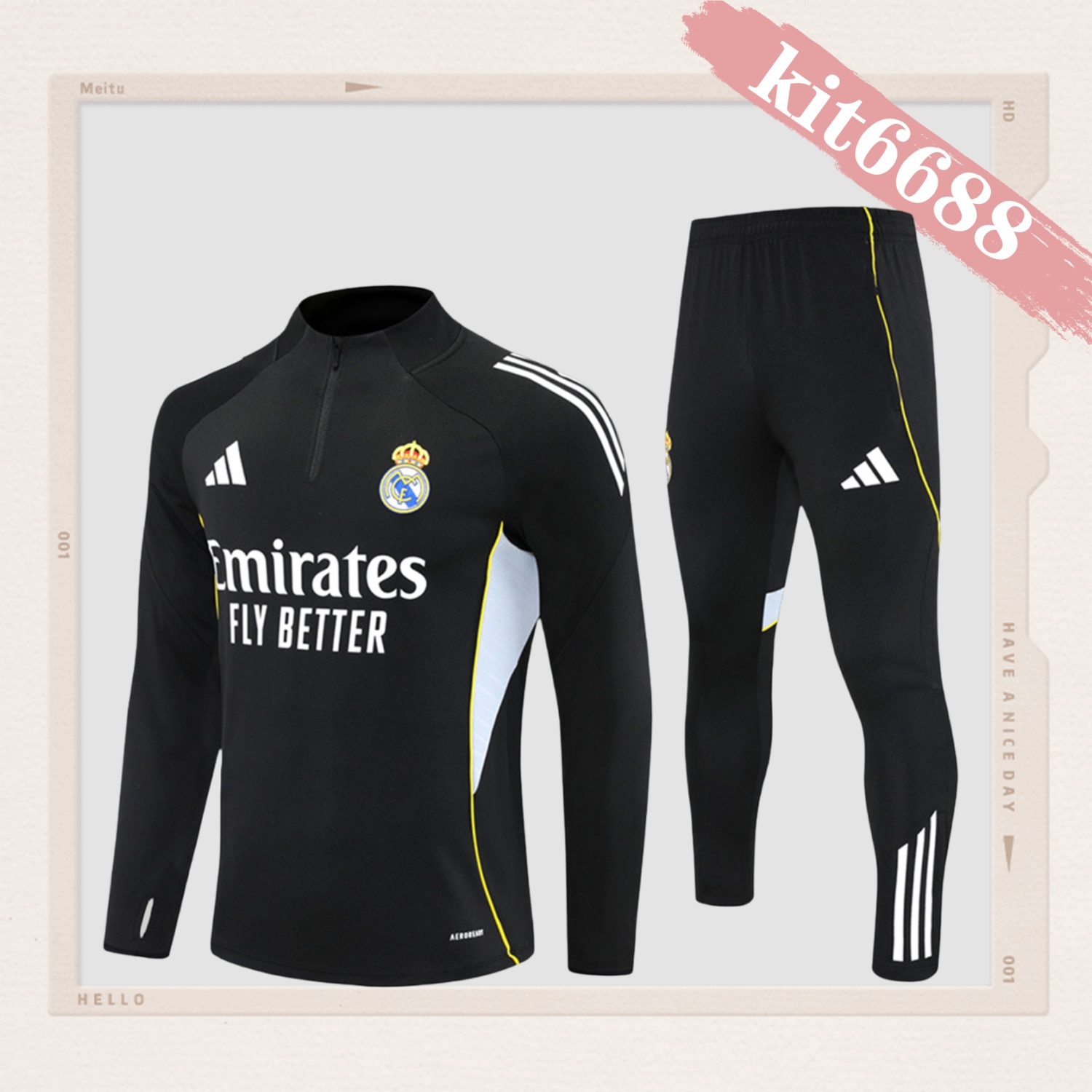 2024/2025 Real Madrid Black Half Zip Training Kit - Kids (Kids Kit)