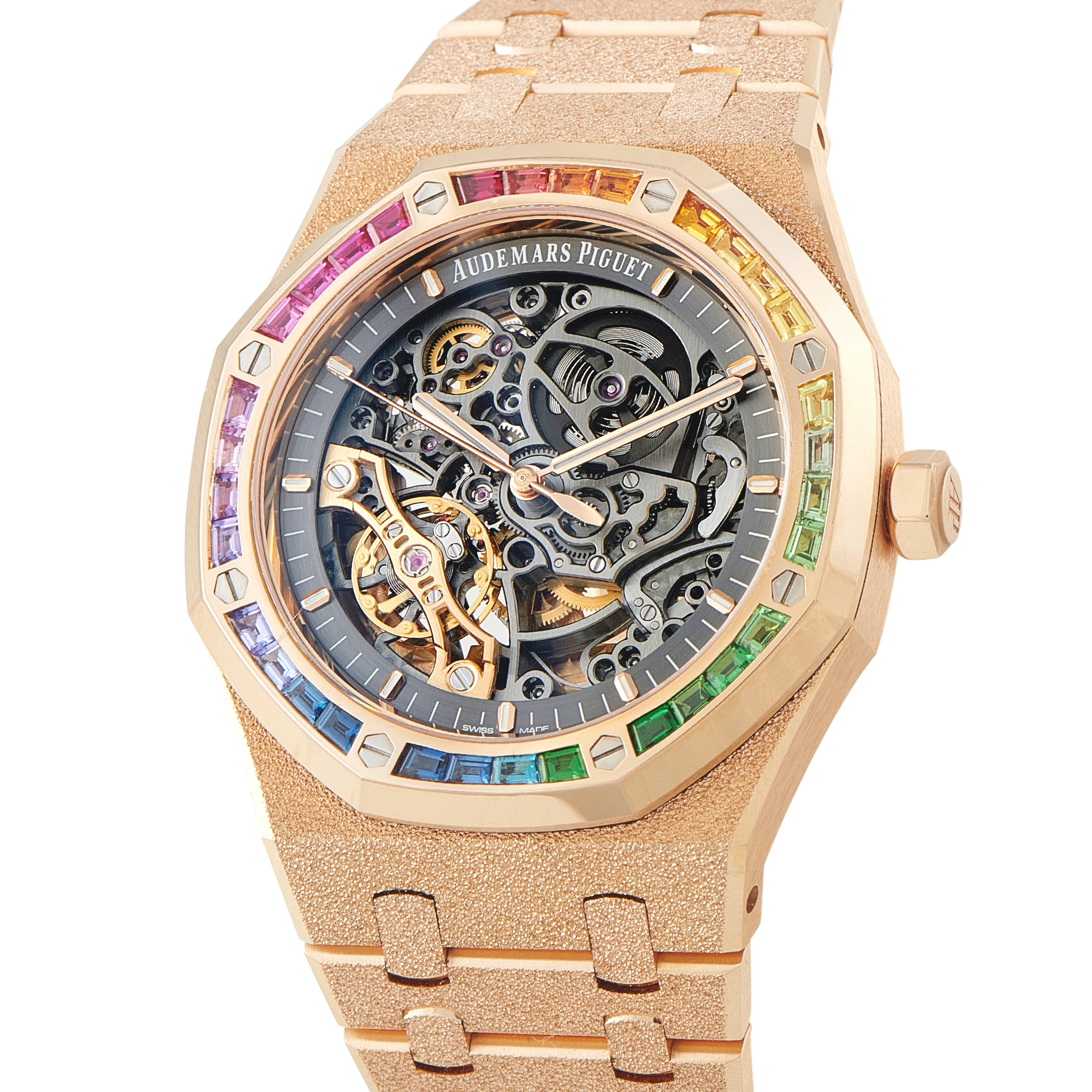 Audemars PiguetRoyal Oak Double Balance Wheel Openworked Frosted Pink Gold Watch 15412OR.YG.1224OR.01-B