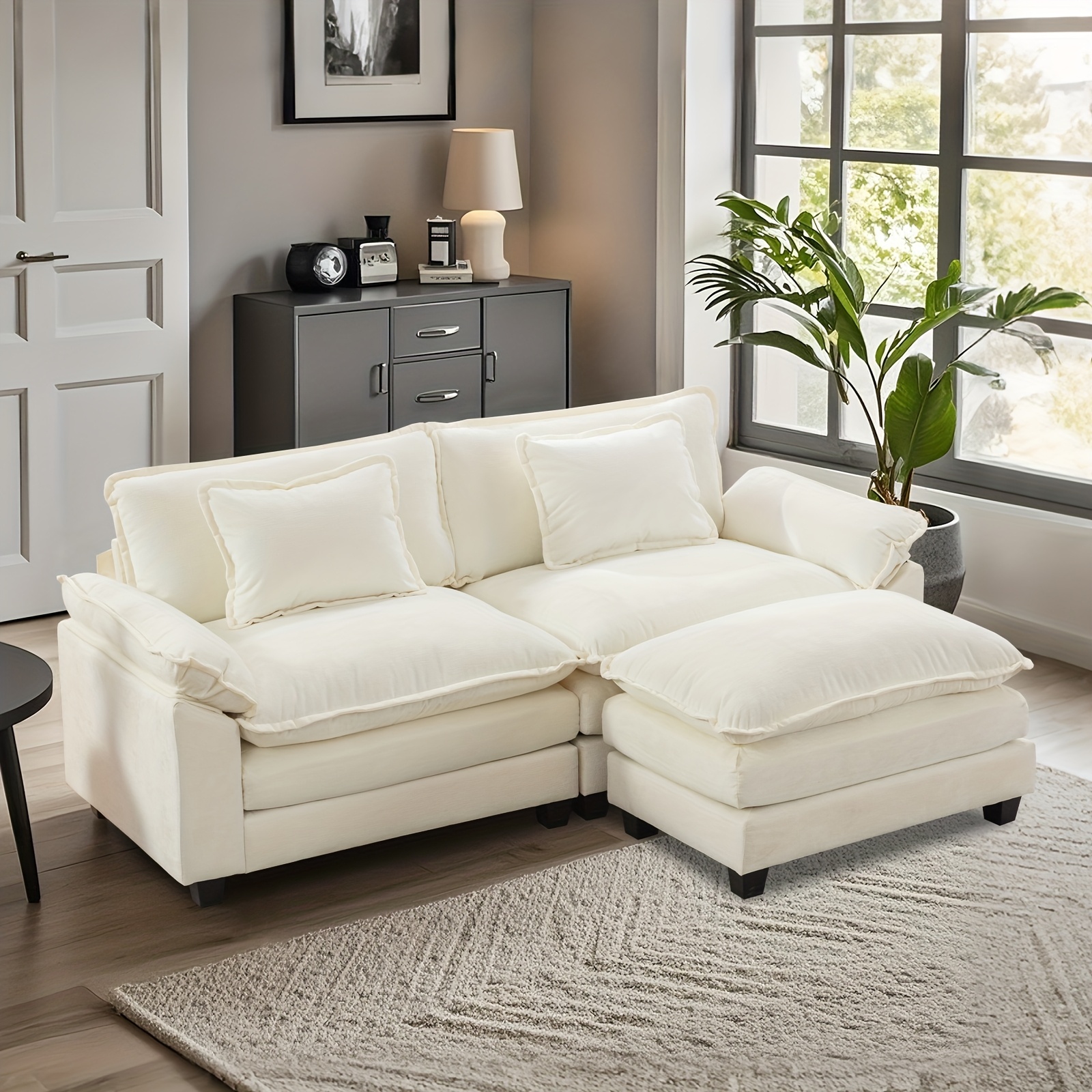 86inch Modular combination sofa, double sofa with footrest, chenille cloud-feel sofa, deep-seated soft upholstery sofa for living room and apartment