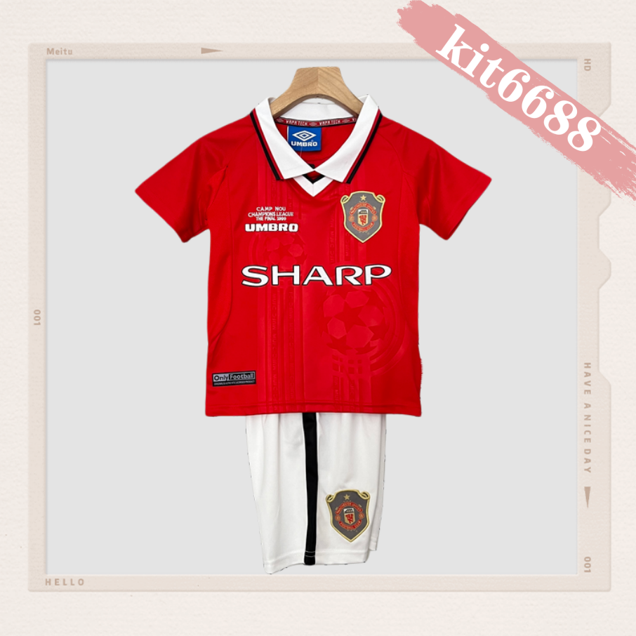 99/90 Manchester United home ground Retro Football Soccer Kids Kit