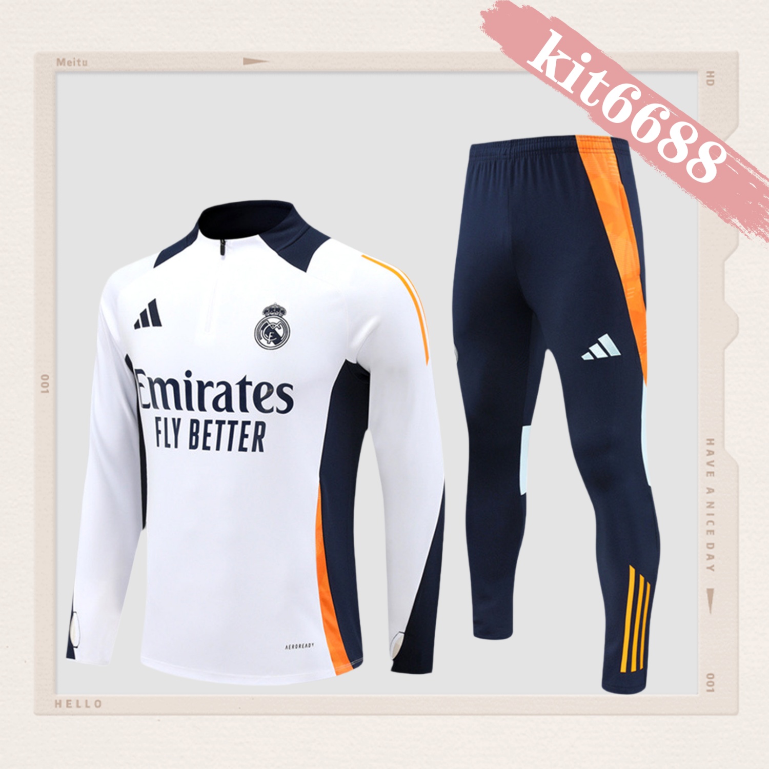2024/2025 Real Madrid White Kids Half Zip Training Kit (Kids Kit)