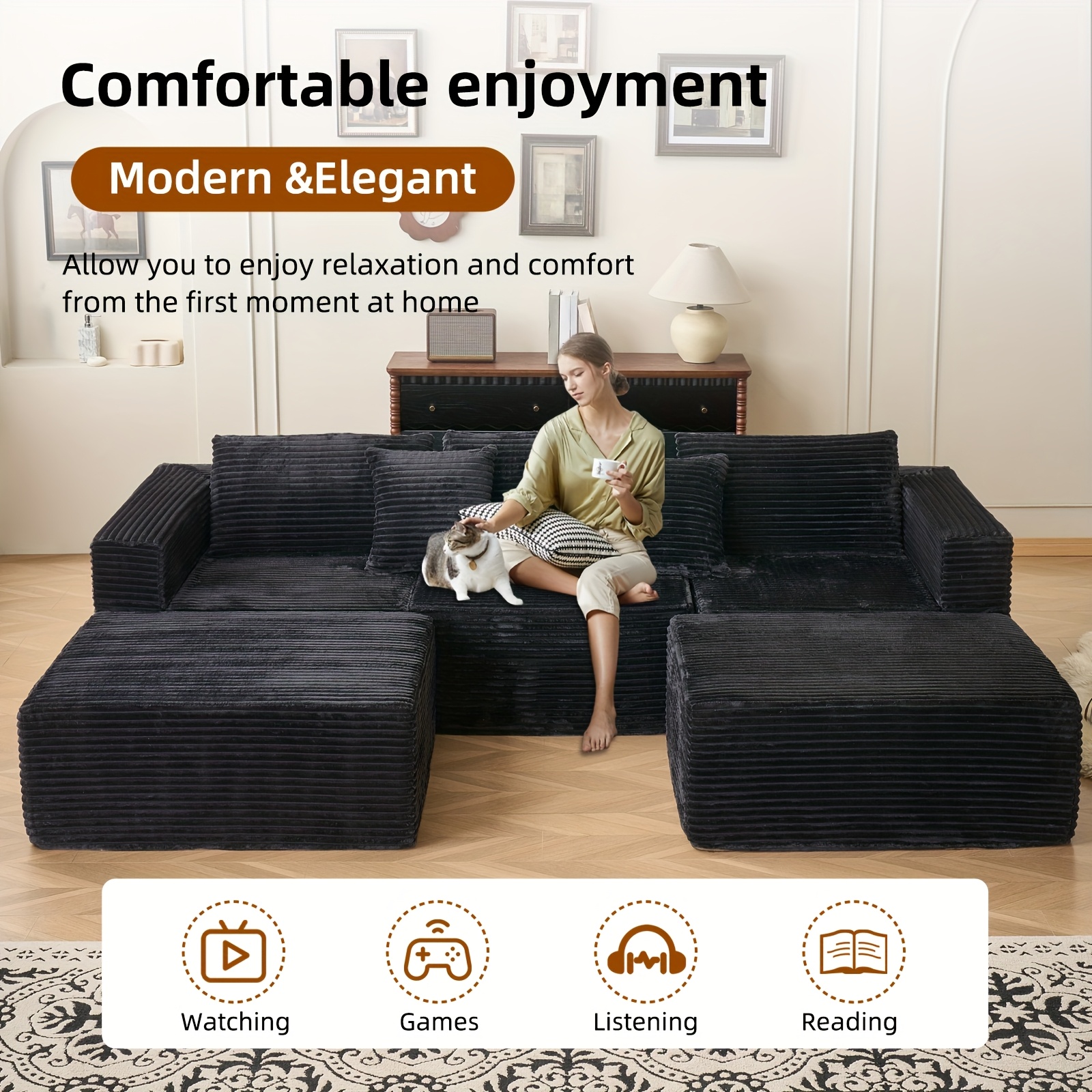 Memory foam sofa bed, extra-large comfortable living room sofa, multifunctional modular office chair bed - black, comfortable indoor seating| Modern modular sofa| Modular structure, living room sofa