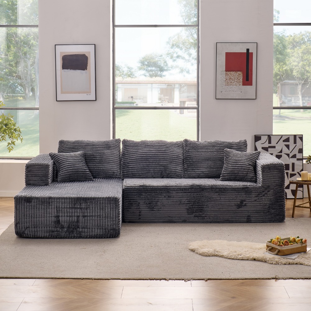 Cloud modular sofa, comfortable L-shaped black sofa, large sleeping sofa for the living room, deep seating, no assembly required