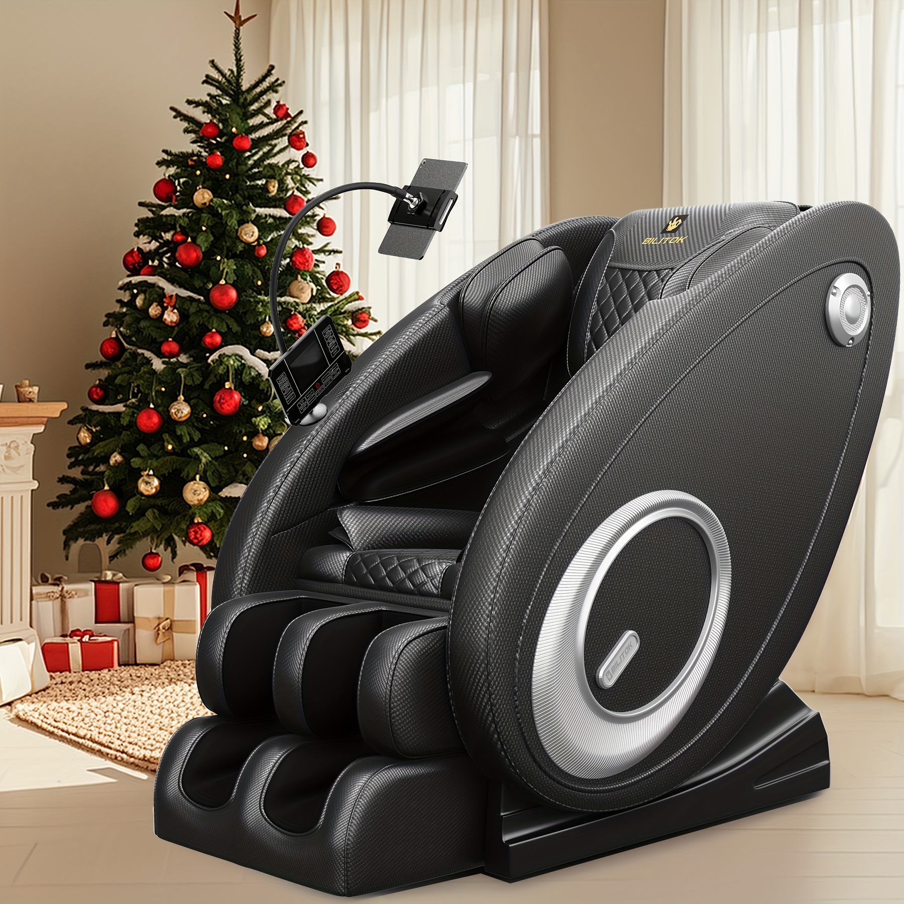 Zero-gravity massage chair, full-body heated massage chair, built-in speakers and touch screen, airbag foot rollers – an ideal Christmas gift for both men and women, electronic neck and back massager