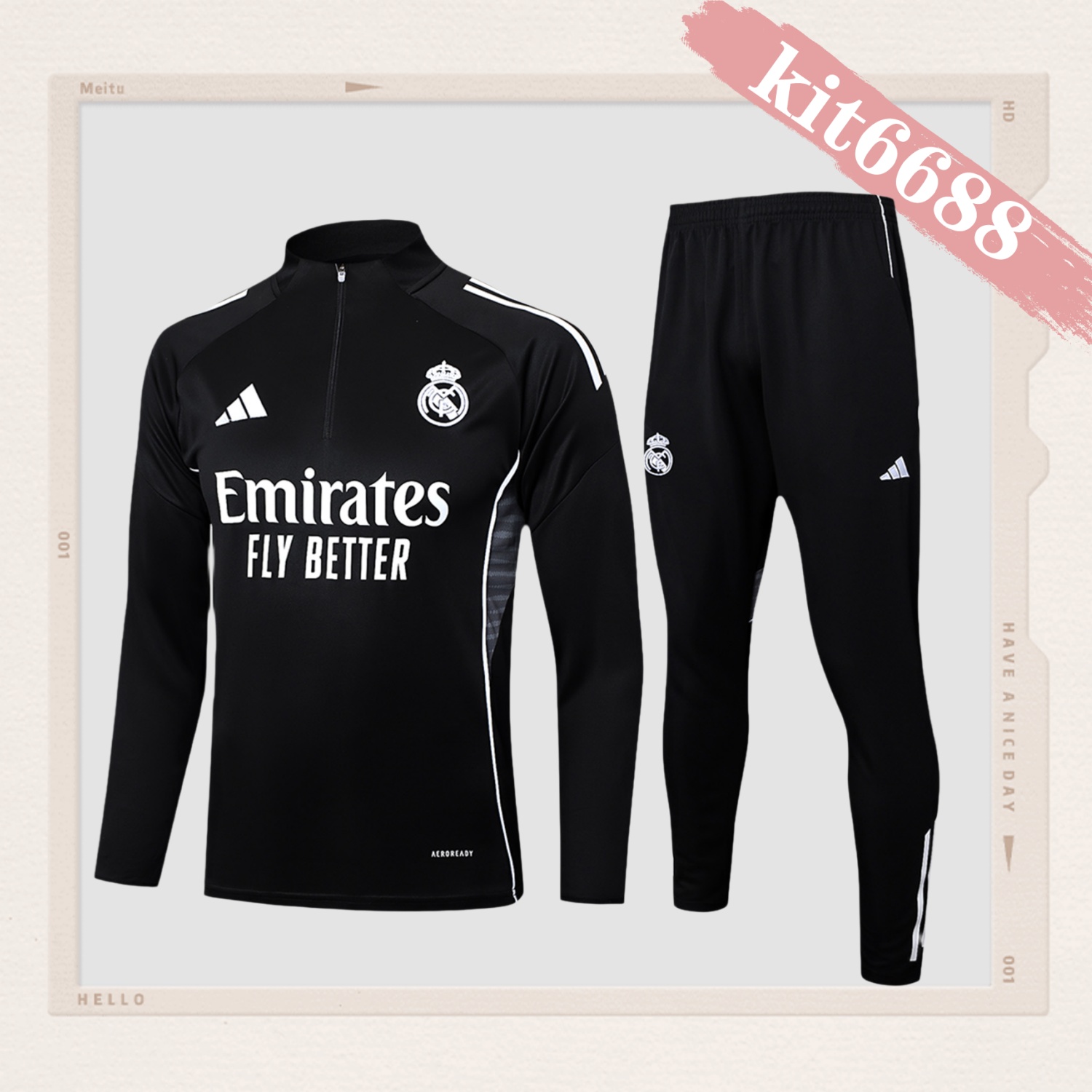 2024/2025 Real Madrid Black Adult Half Zip Training Kit (Adult Kit)
