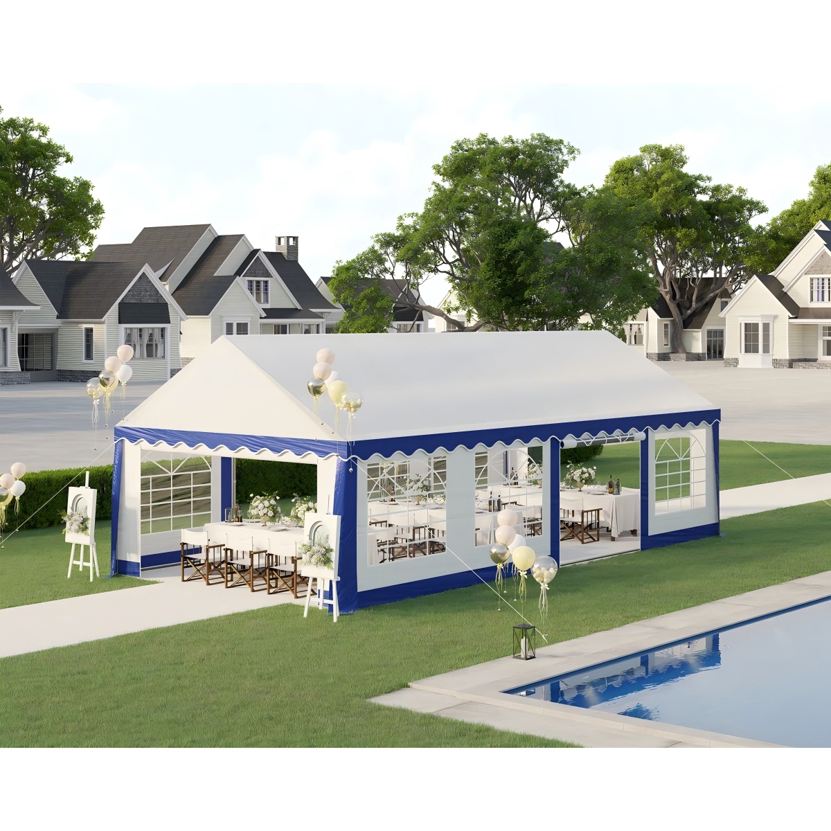 Durable and sturdy outdoor canopy, wedding tent, with side windows and dual entrances, perfect for gardens, patios, and carports