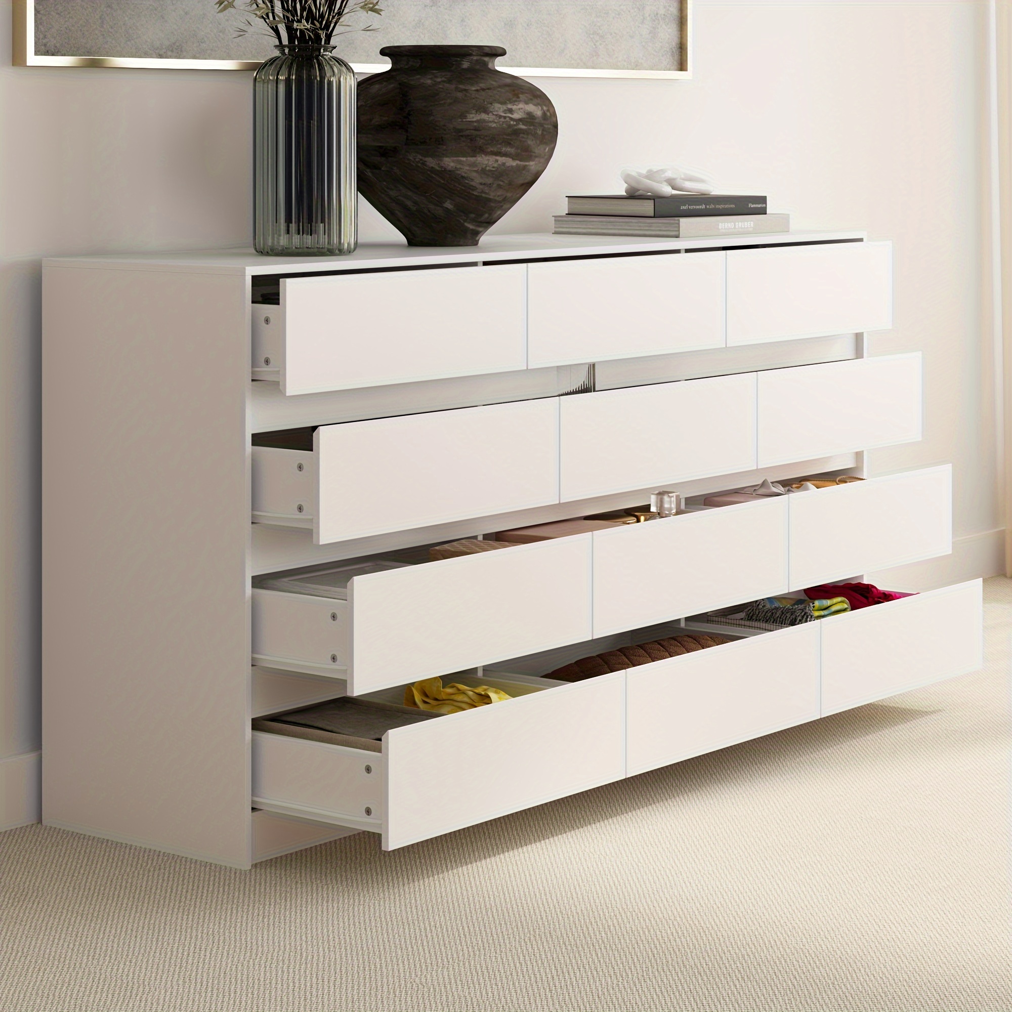 High-end 12-drawer storage cabinet - durable white maple wood multi-layer design, equipped with smooth sliding rails