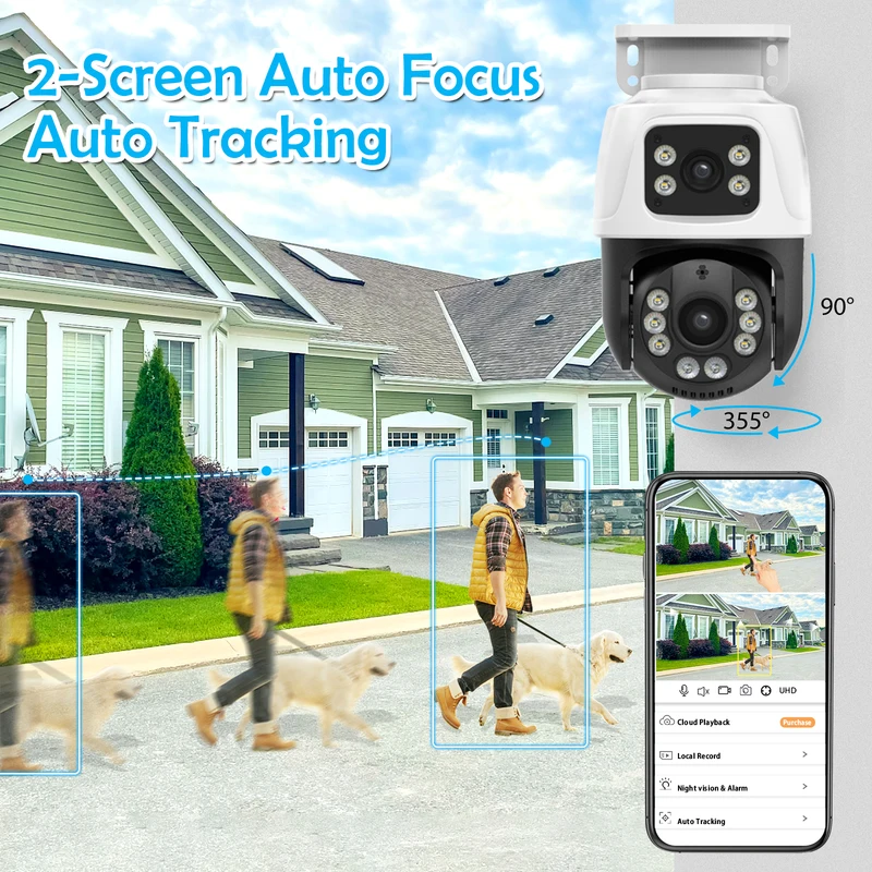 Gadinan 6MP Dual Lens PTZ POE IP Camera Outdoor Home Video Security Surveillance Motion Detection CCTV Support Onvif XMEye iCSee