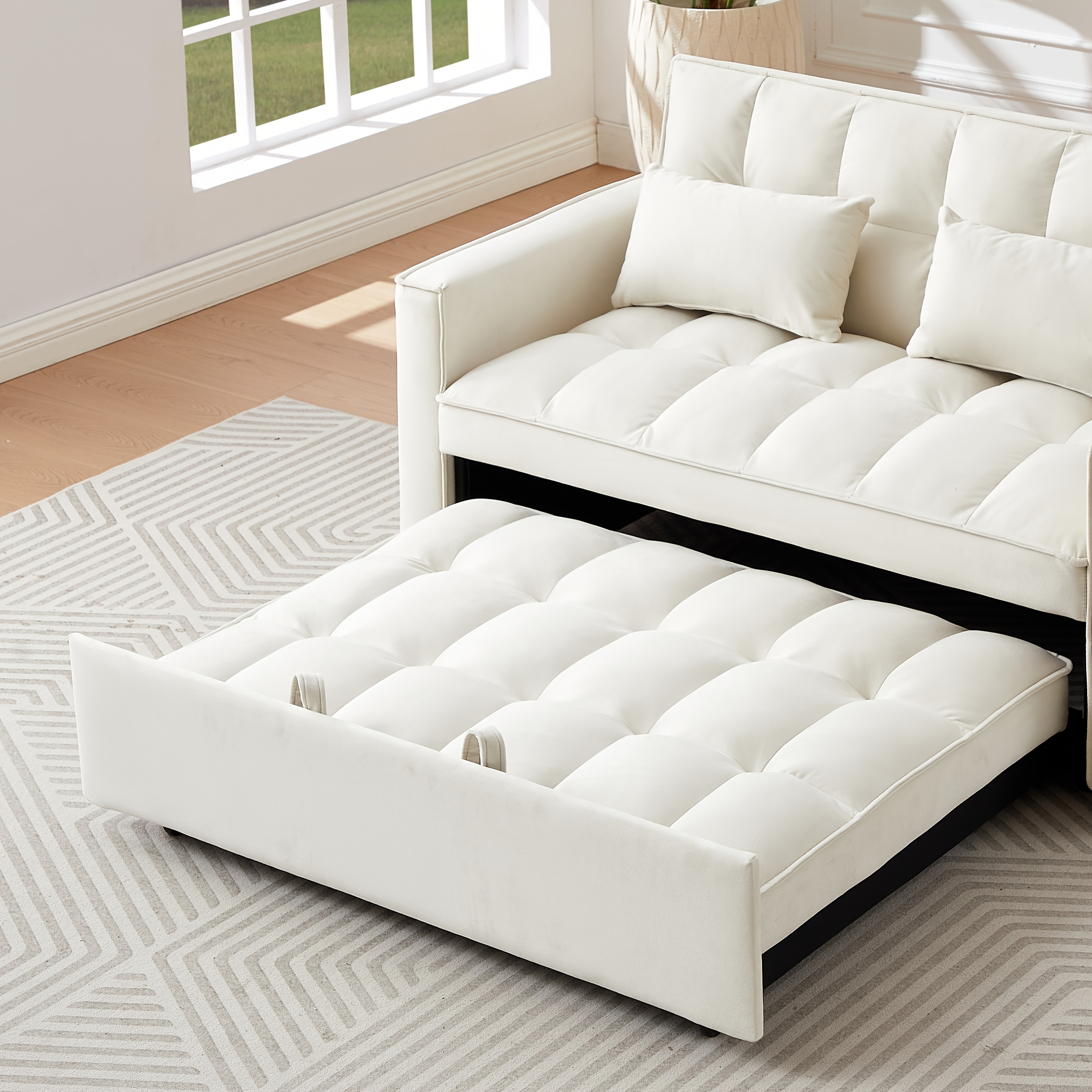 54inch Velvet 3-in-1 Convertible Sleeper Sofa Bed, Living Room Sofa Bed with Side Pocket| Adjustable backrest| Velvet fabric| Pull-out sofa| Likes to sit on the sofa| Sectional sofa bed| 2-seater sofa bed