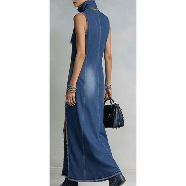 OPSTAANDE KRAAG DENIM JURK