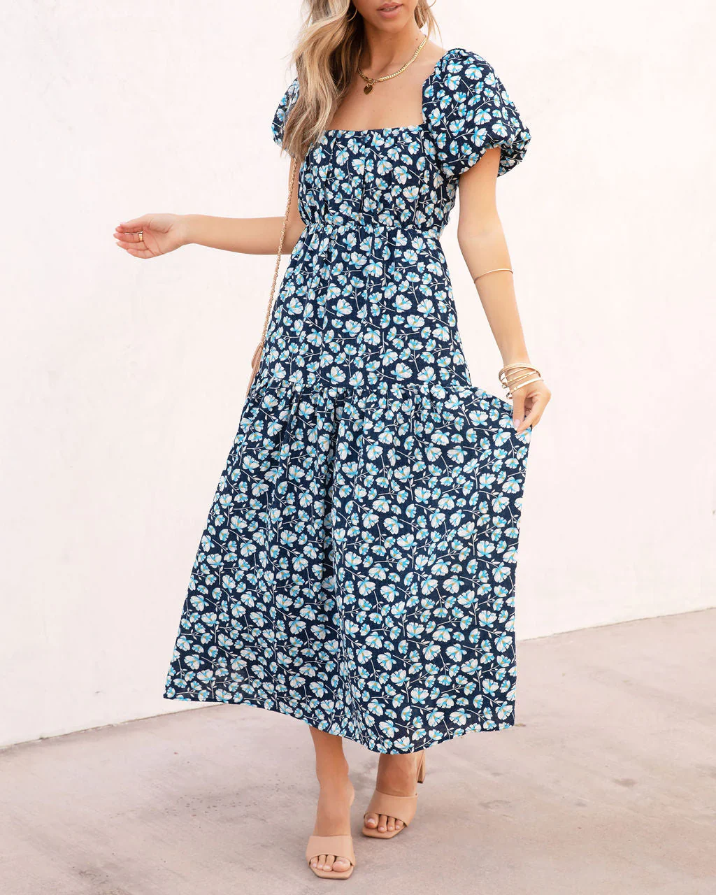 Picking Petals Floral Puff Sleeve Midi Dress