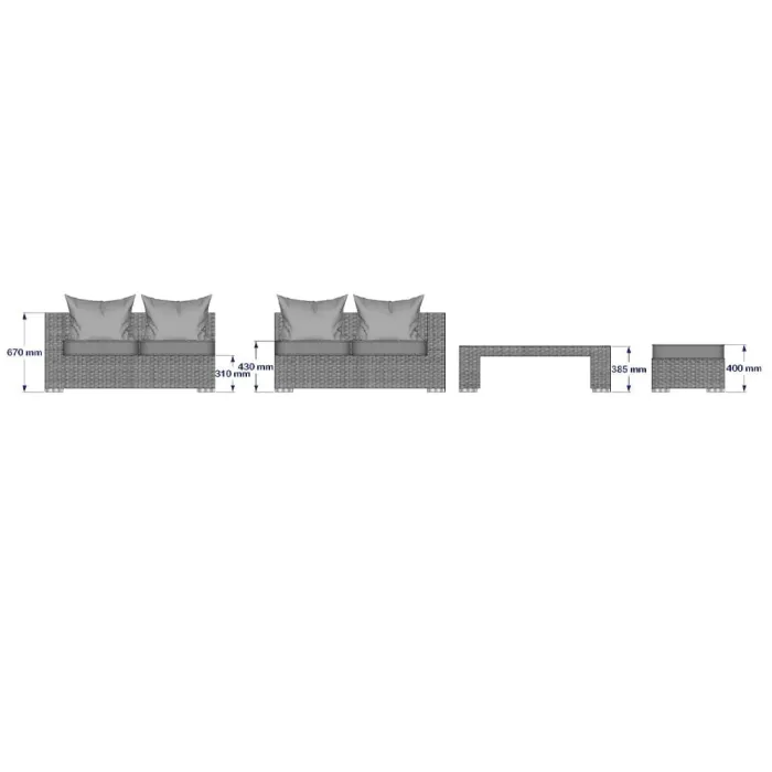 PAPAVER 8 SEATER RATTAN FURNITURE GARDEN SOFA SET IN GREY