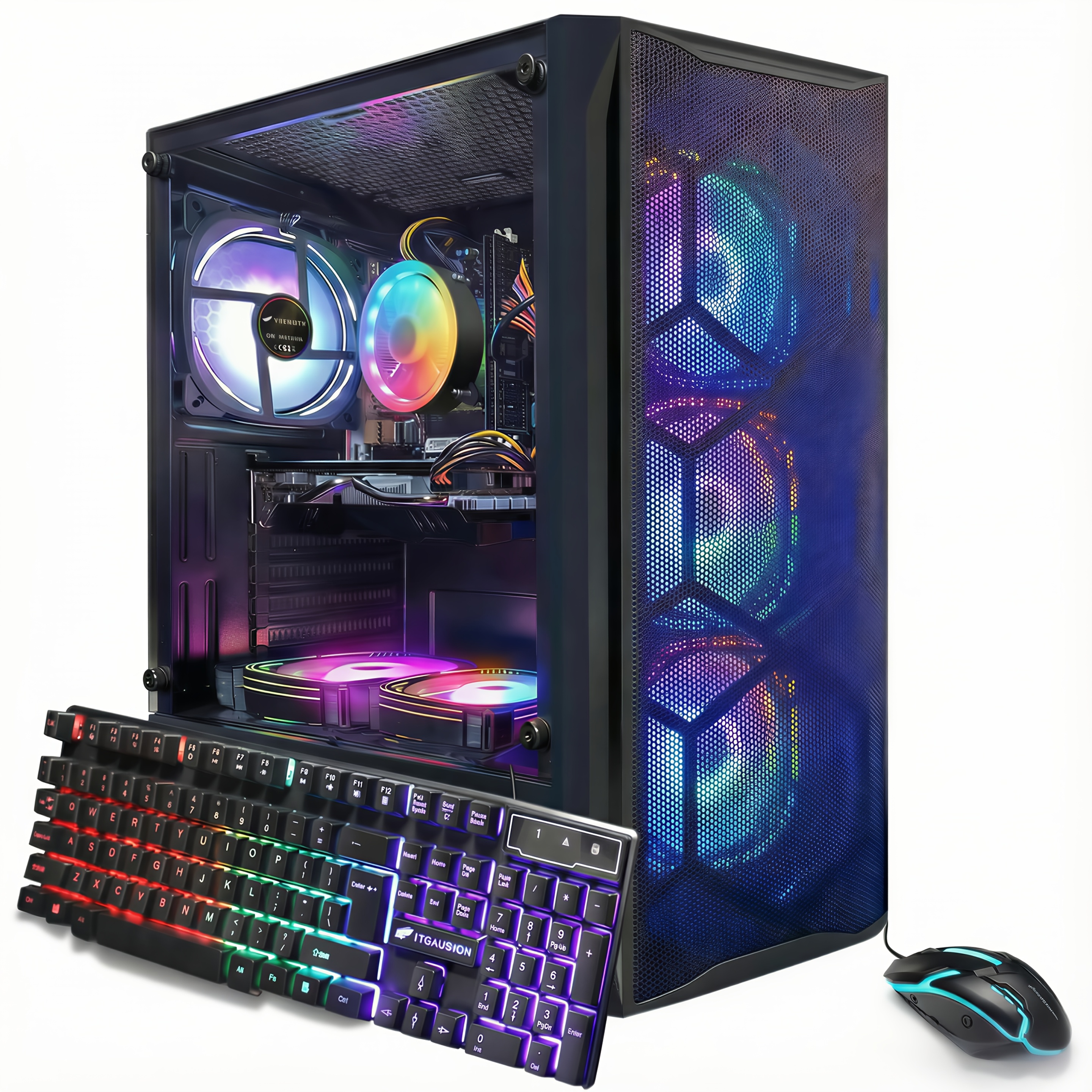 STGAubron Gaming Desktop PC, Core i7 up to 3.9GHz, Ryzen 6950XL 8GB graphics card, 16GB RAM, 512GB SSD, WiFi 6, Bluetooth 5.0, 6 RGB fans, pre-installed Windows 11 Home Edition