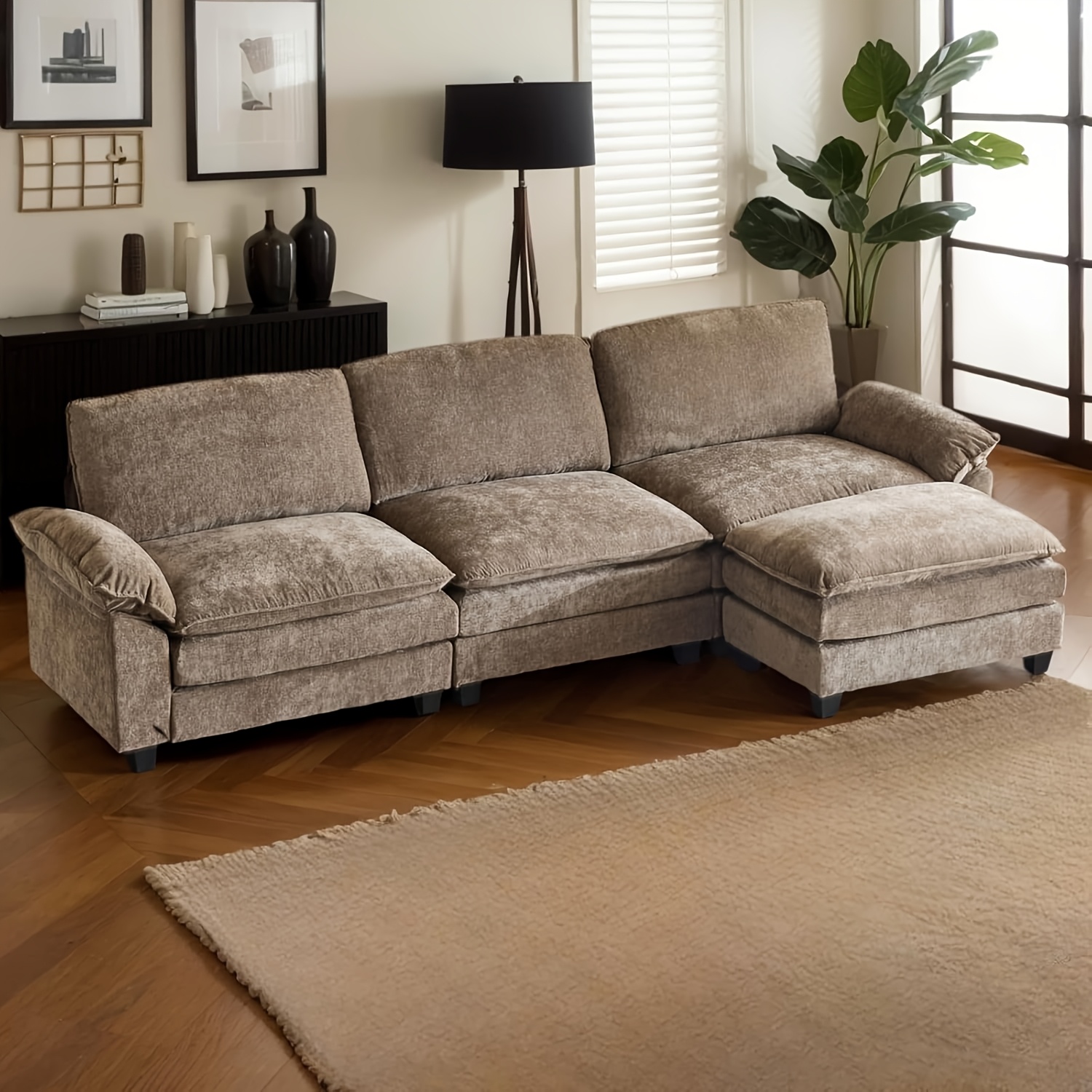 Double-layer modular sofa in chenille teddy velvet