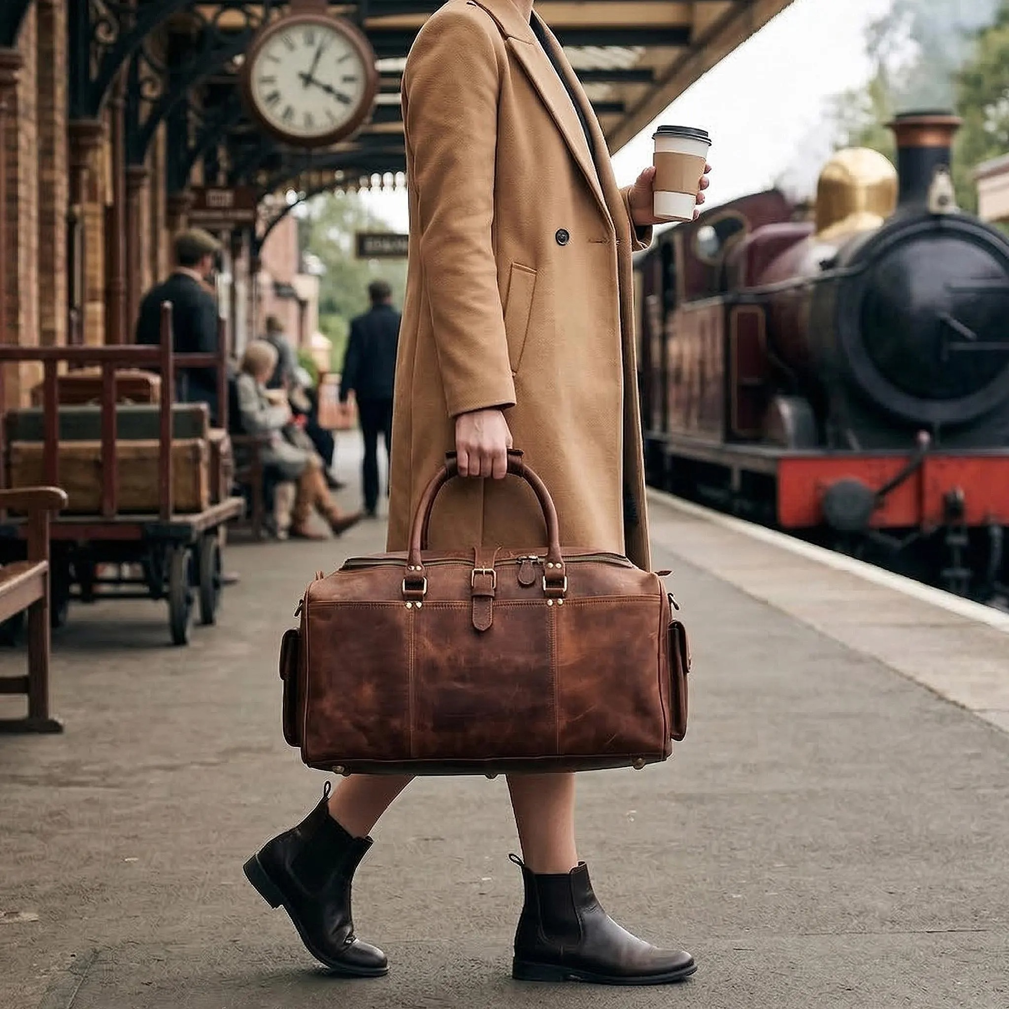 Vintage Distressed Leather Weekender Duffle