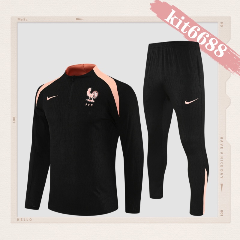 25/26 France black Half-Zip Training Kits (Adult Kids kit)