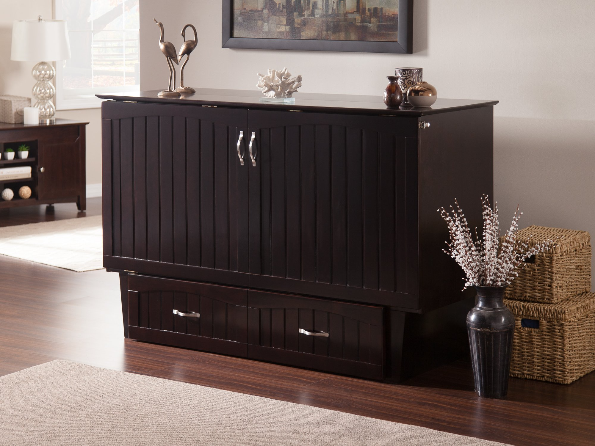 Atlantic Furniture Nantucket Murphy Bed Chest with Charging Station & Mattress, Queen, Espresso