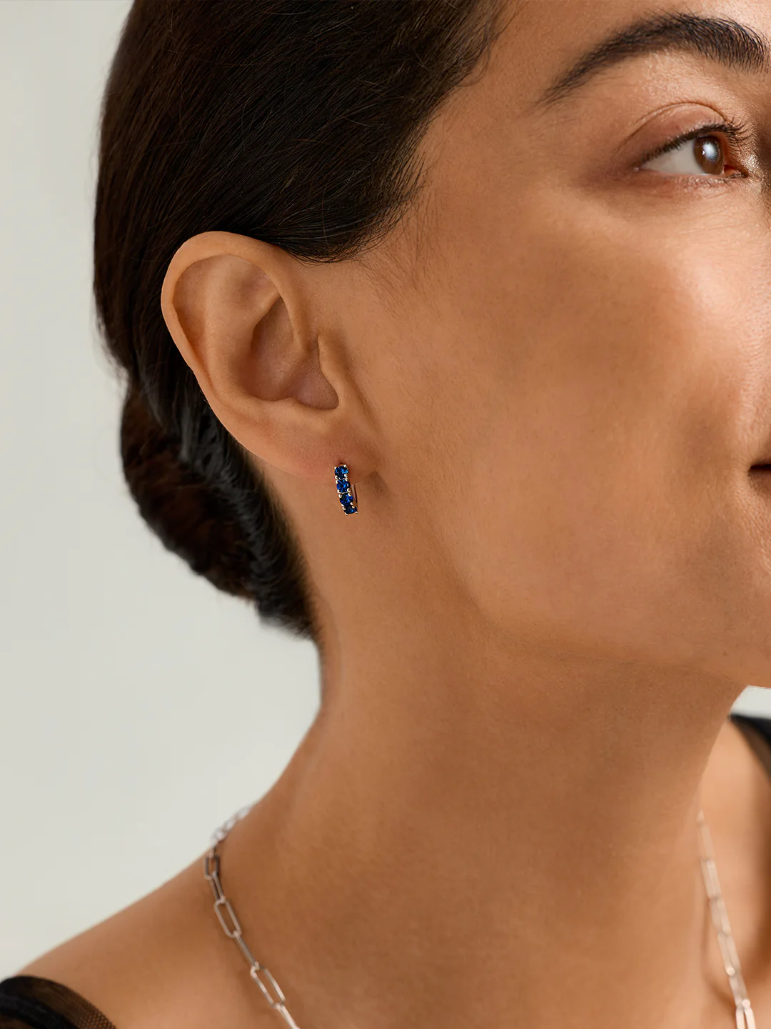 Gold Blue Sapphire Huggies