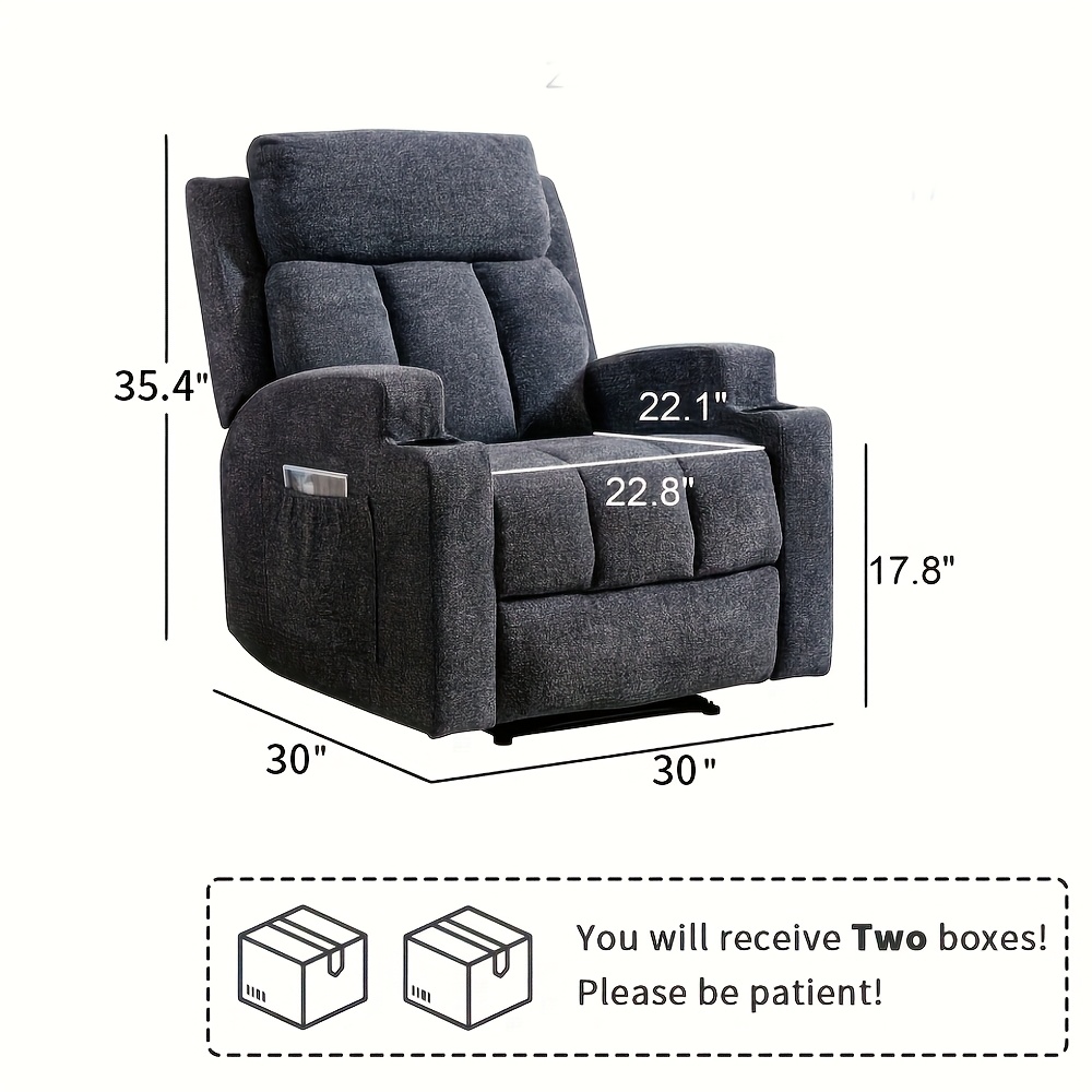 Modern Manual Massage Recliner with Heating Function - Ultra-Breathable Fabric Single Seat Sofa Lounge Chair with Side Pocket and Cup Holder