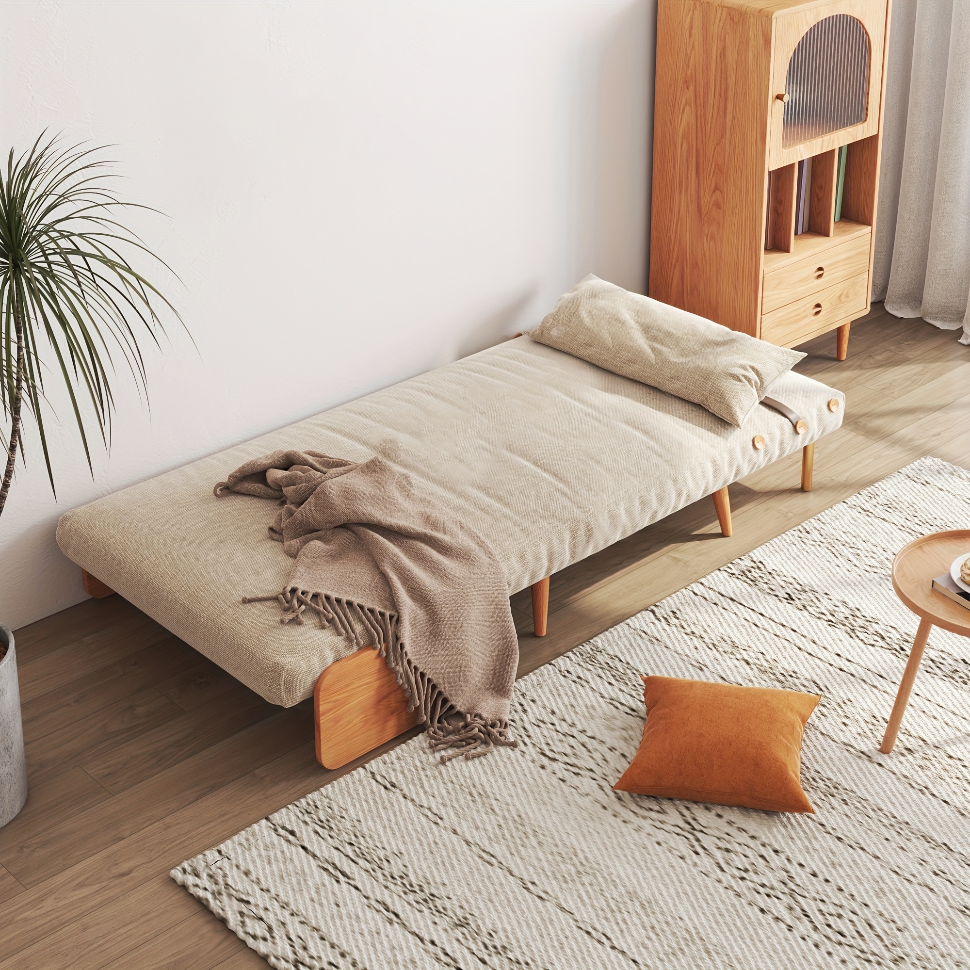 1 piece of off-white cotton-linen single sofa bed, foldable and dual-purpose, multifunctional Japanese-style fabric lazy sofa, foldable bed for naps and lunch breaks