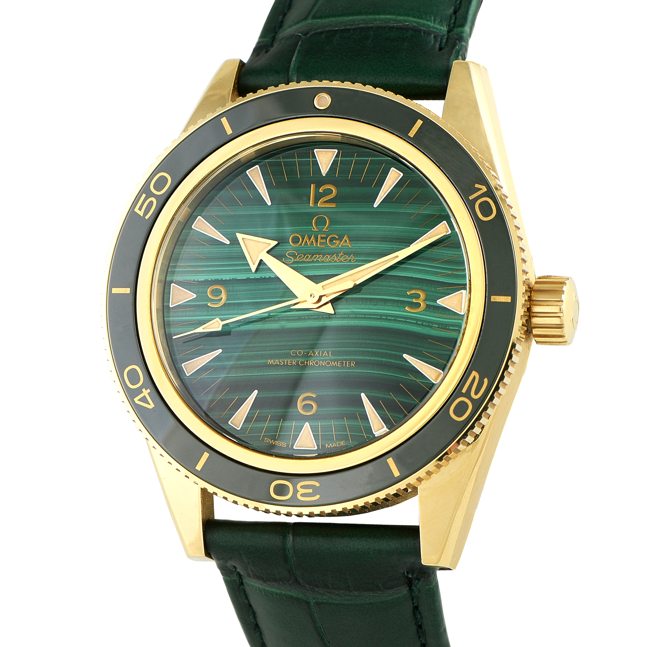 OmegaSeamaster 300 Malachite Dial Yellow Gold Watch 234.63.41.21.99.001
