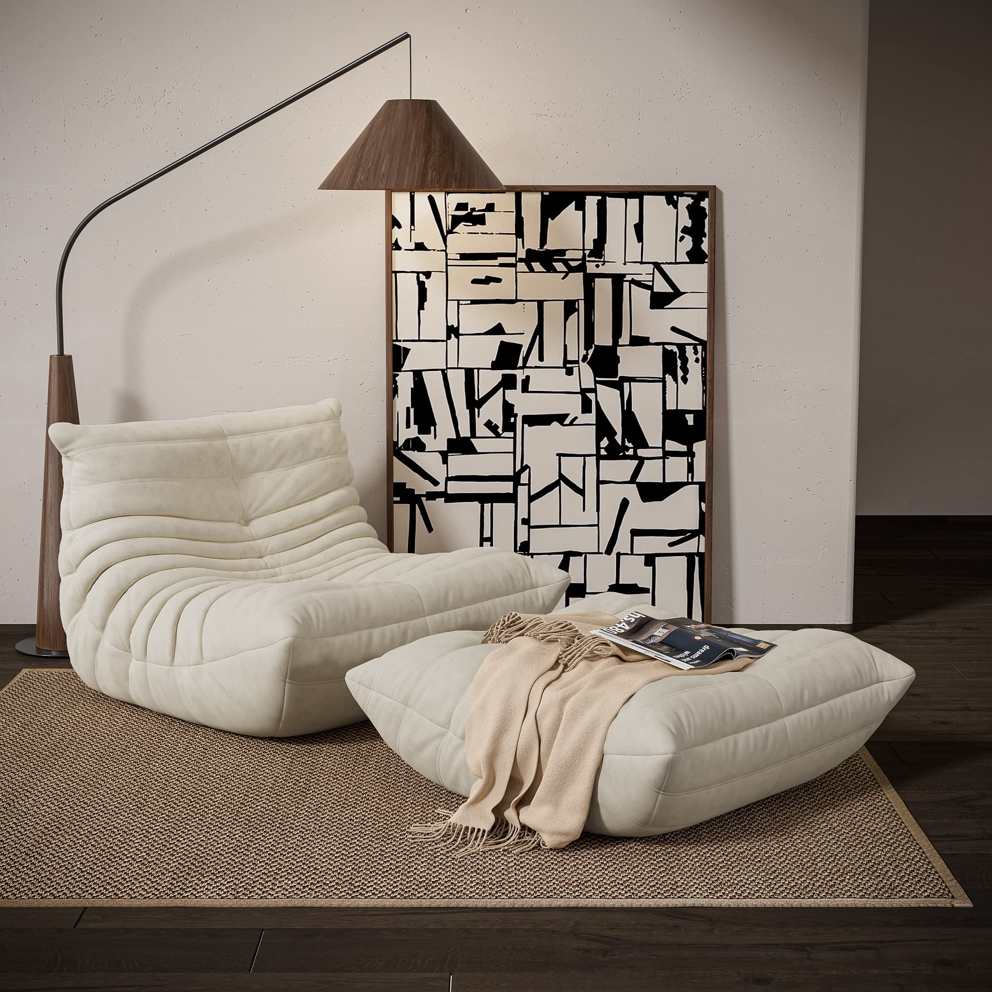 Chair with Ottoman, Soft Suede Oversized Chair with Ottoman Lazy Floor Sofa