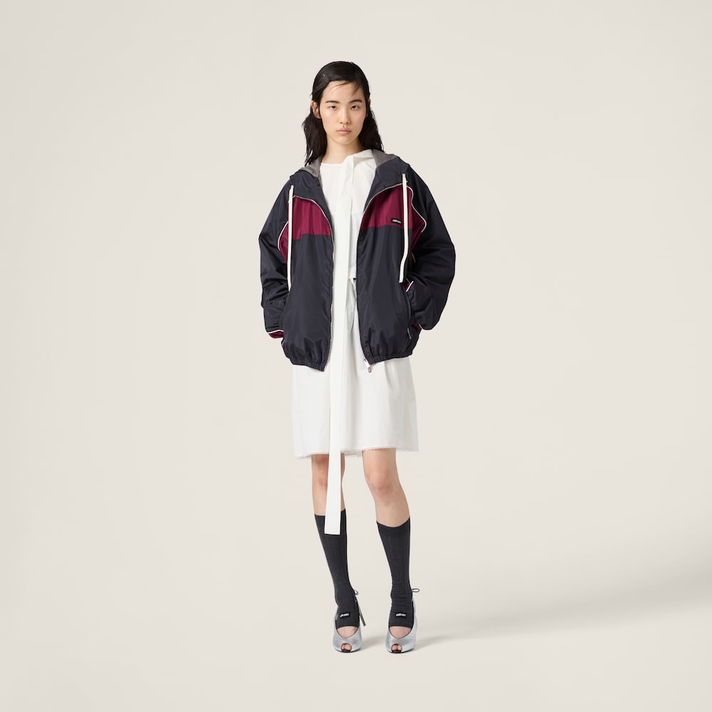 Technical silk zipper blouson jacket