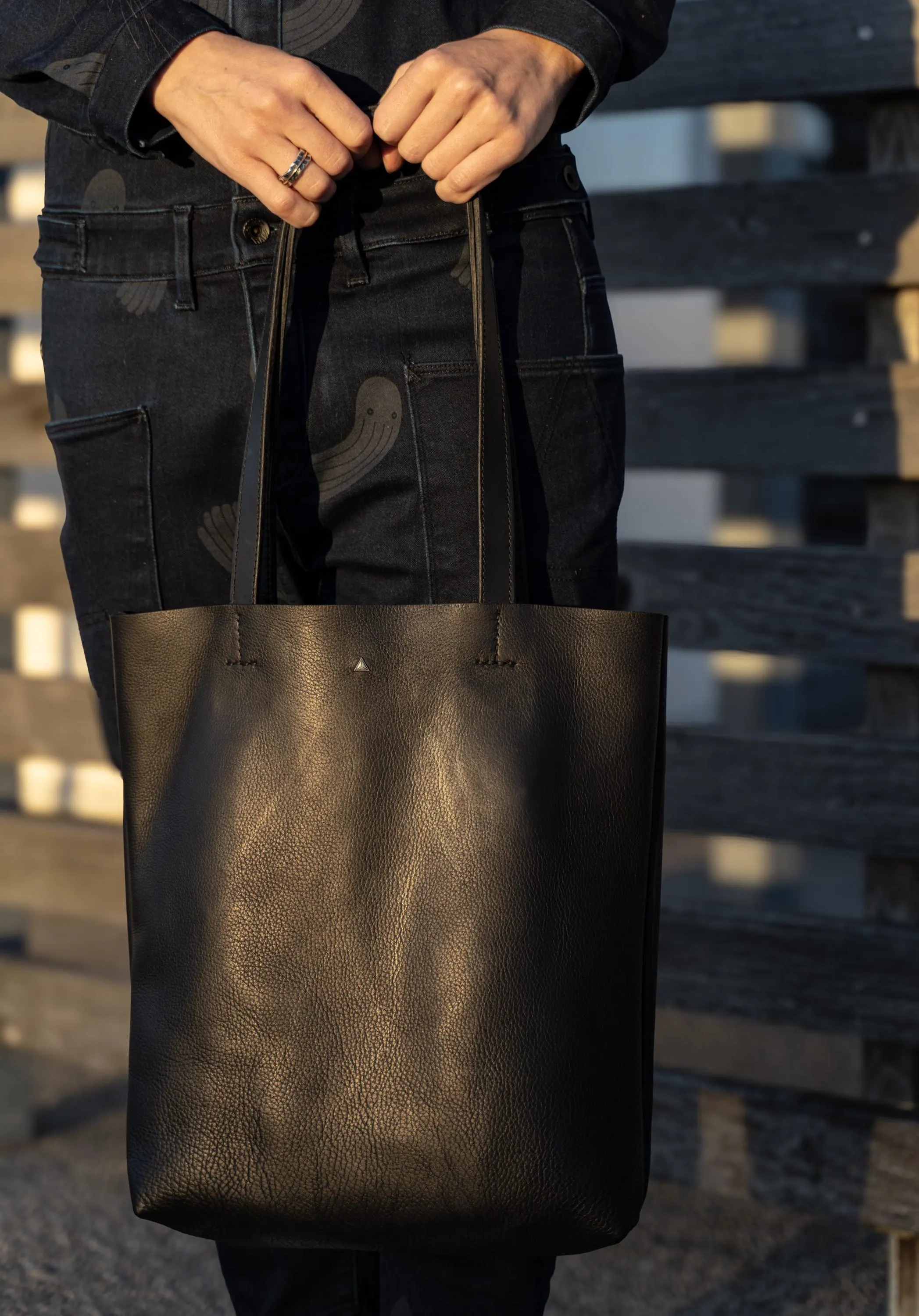 Sleek Black Minimalist Pebbled Leather Tote