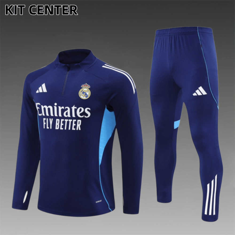 25/26 Real Madrid blue Half Zip Training Kit (Adult Kids Kit)