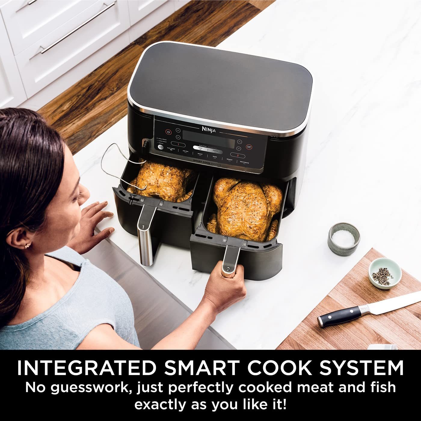 Ninja Foodi MAX Dual Zone Air Fryer [AF451UK] Smart Cook System, 9.5L, 2 Drawers, 6 Functions, &lrm;Black/Silver