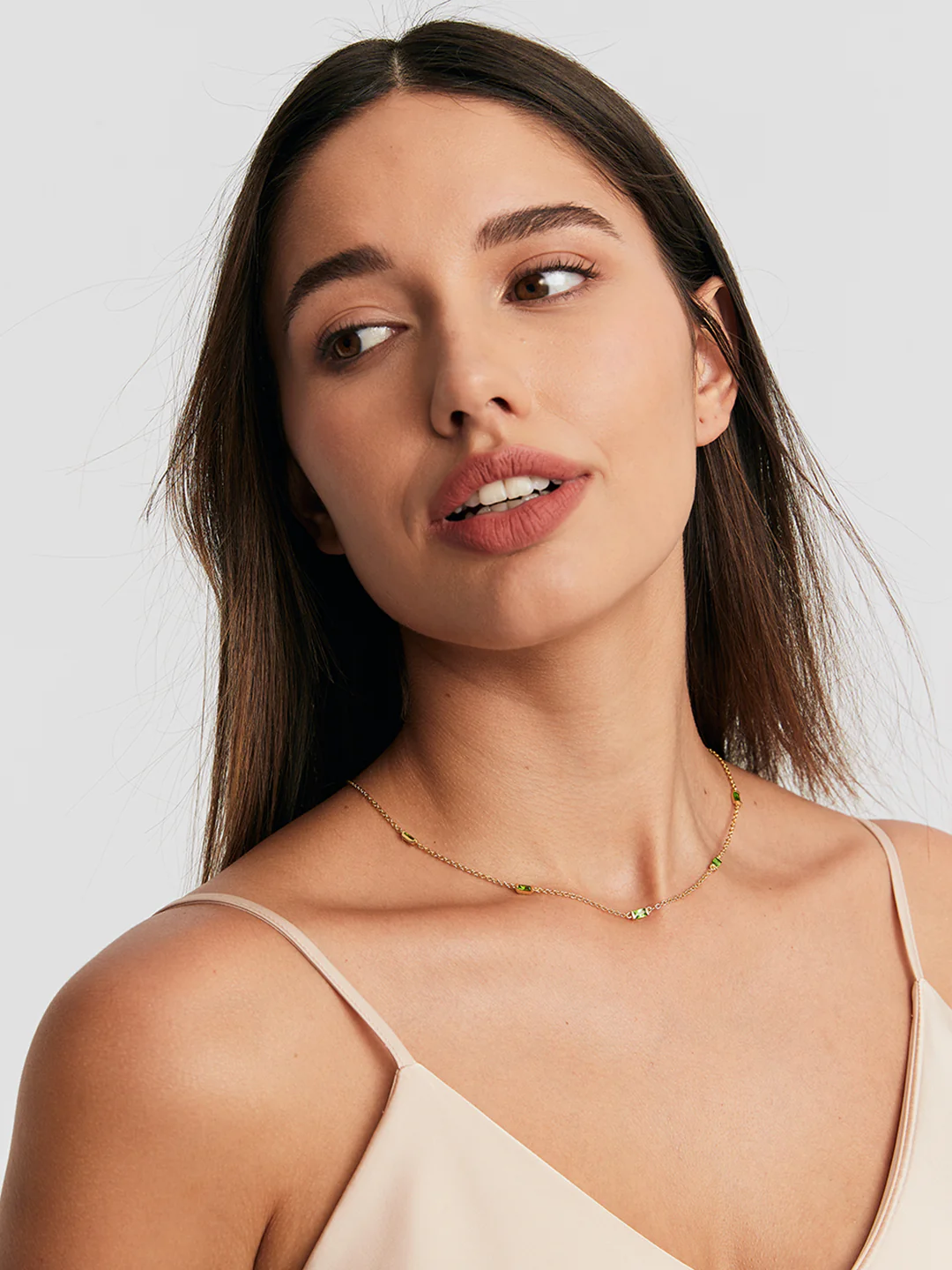 Green Baguette Crystal Station Necklace