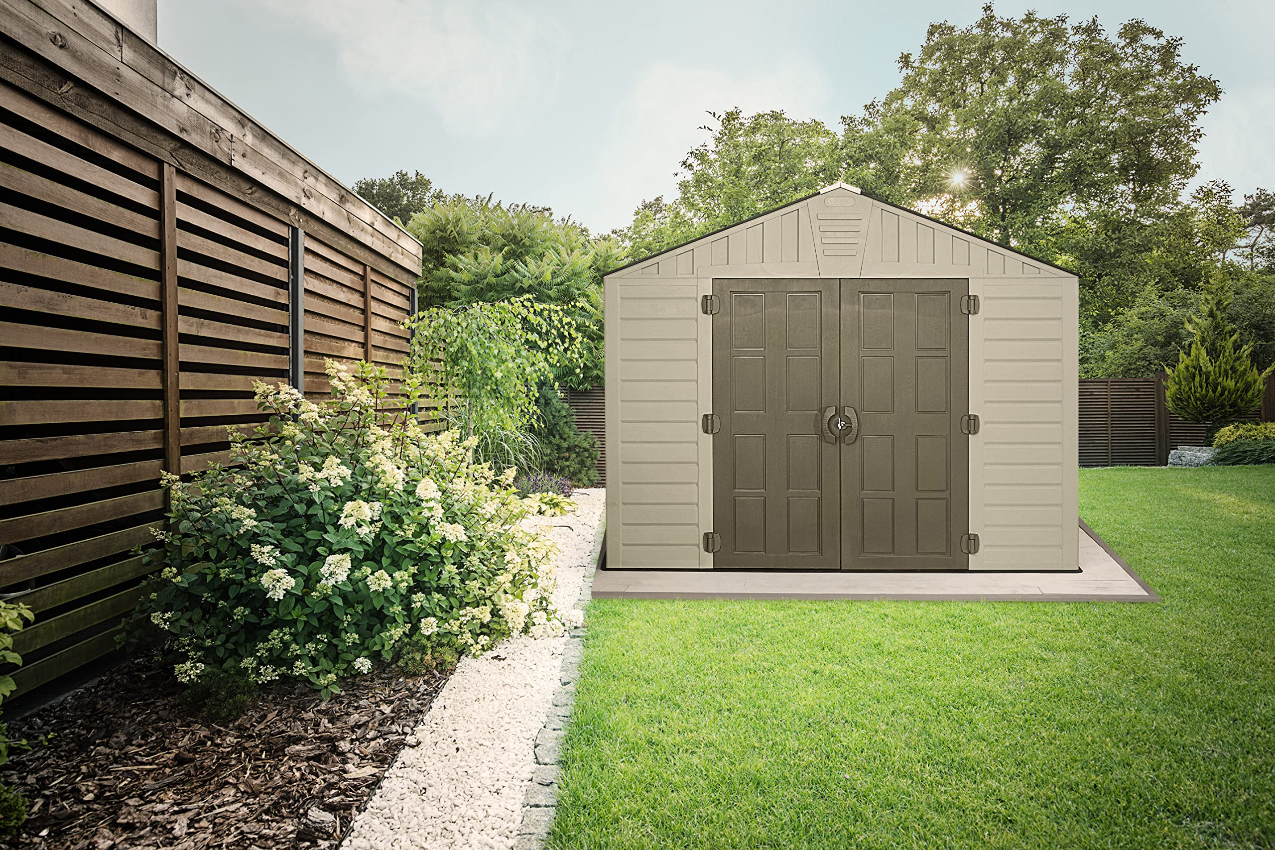 10x8 Large Resin Outdoor Shed for Patio Furniture, Lawn Mower, and Bike Storage, Taupe