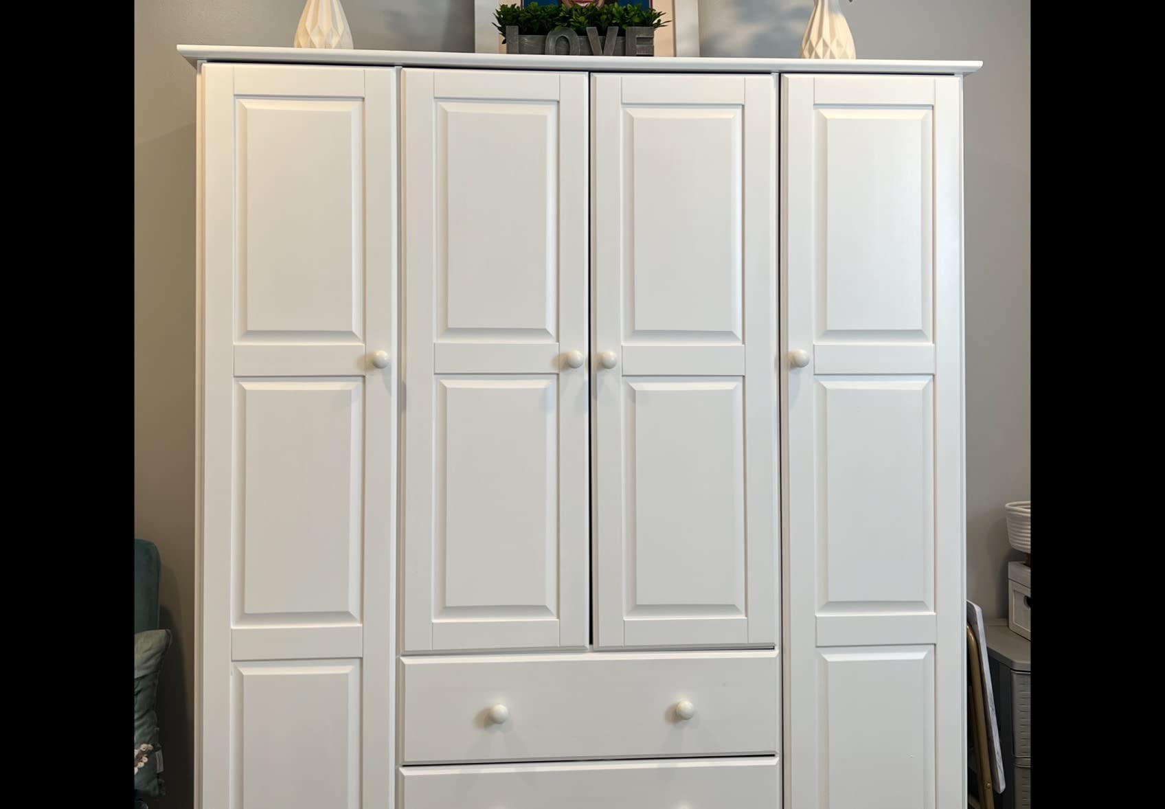 100% Solid Wood Family Wardrobe/Armoire/Closet, Java. 3 Clothing Rods Included