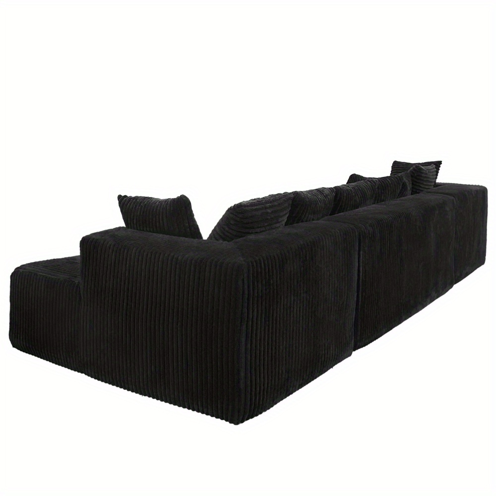 130inch Modular U-Shaped Sofa with Chaise Lounge - 4-Seater Reversible L-Shaped Sofa, Striped Corduroy Fabric (Black), No Assembly Required, Configurable Layout, Suitable for Large Living Rooms and Bedrooms - Soft and Comfortable