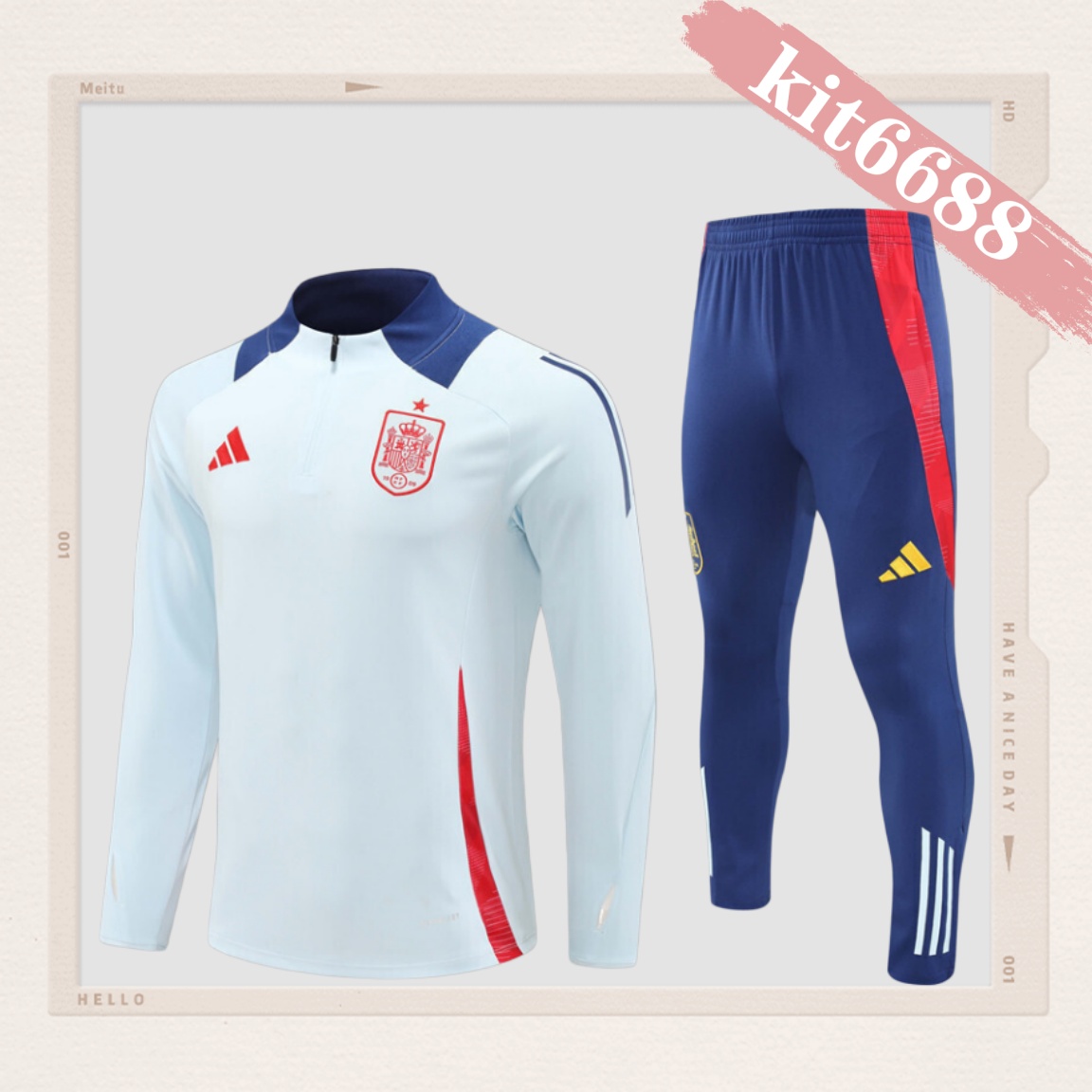 24/25 Spain light blue Half Zip Training Kit (Adult Kids Kit)